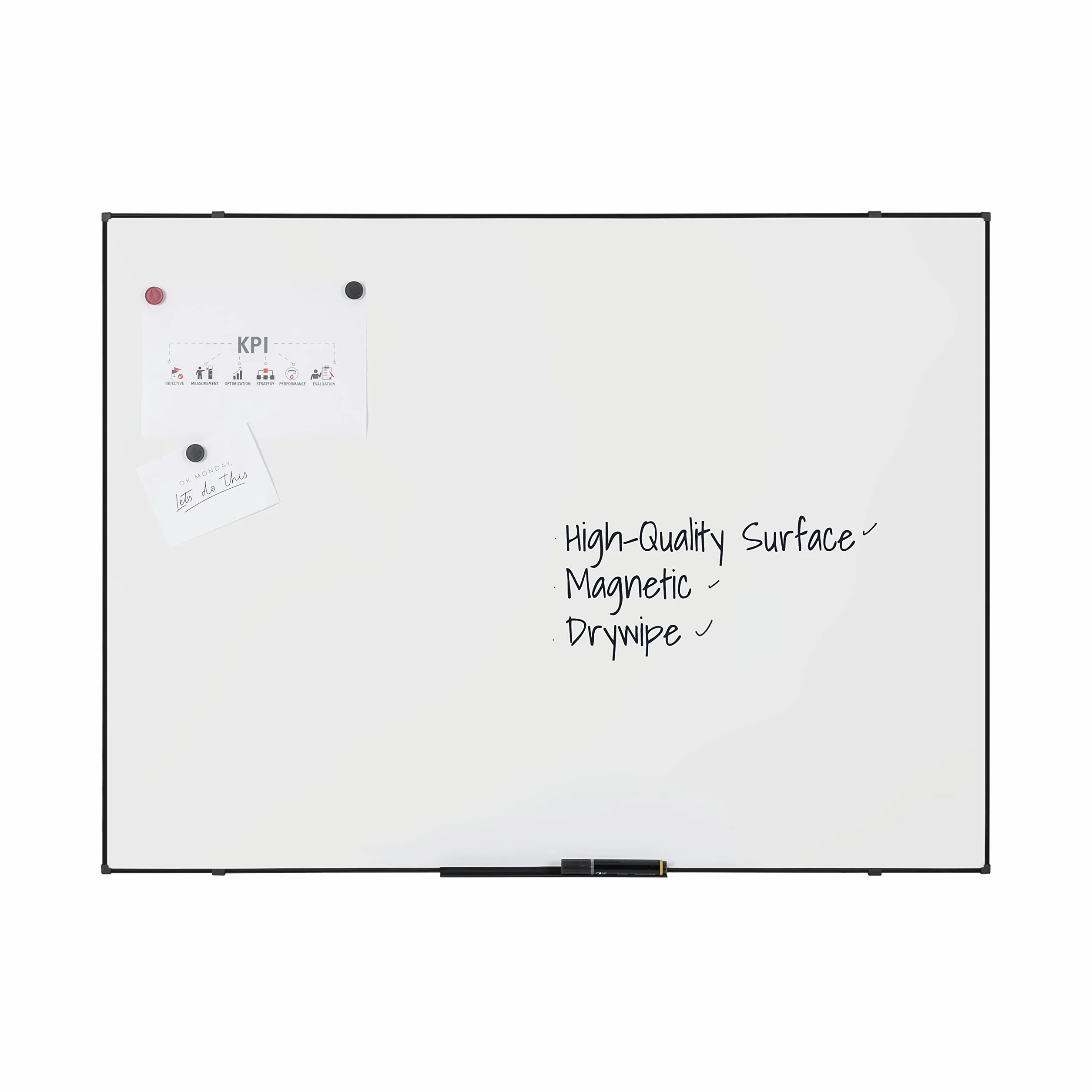 Pizarra Blanca Magnética Economy 120 x 90 cm Superficie de Acero Lacado en Seco Marco Negro