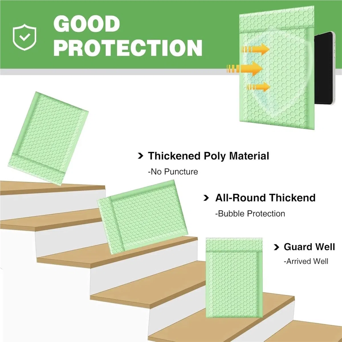 100 Uds sobres acolchados de burbujas bolsas envío autoselladas for embalaje y suministros comerciales para Cosméticos(Light green,18 * 23cm)