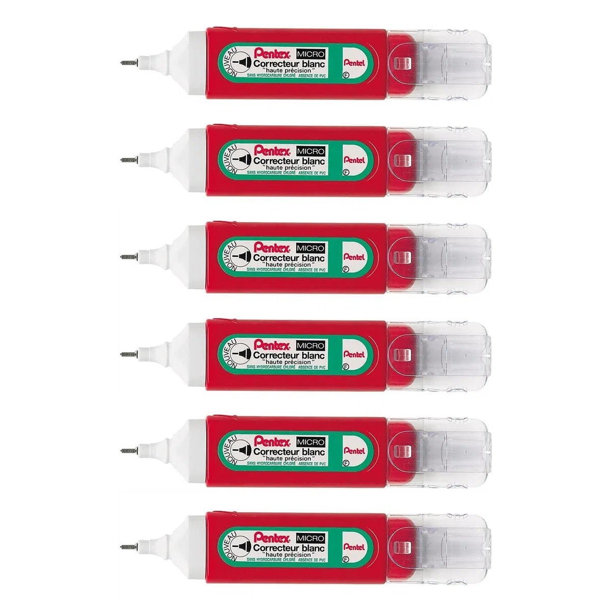 PENTEL Lote de 6 bolígrafos Corrector Pentex ZLC31-W, punta fina, 12 ml