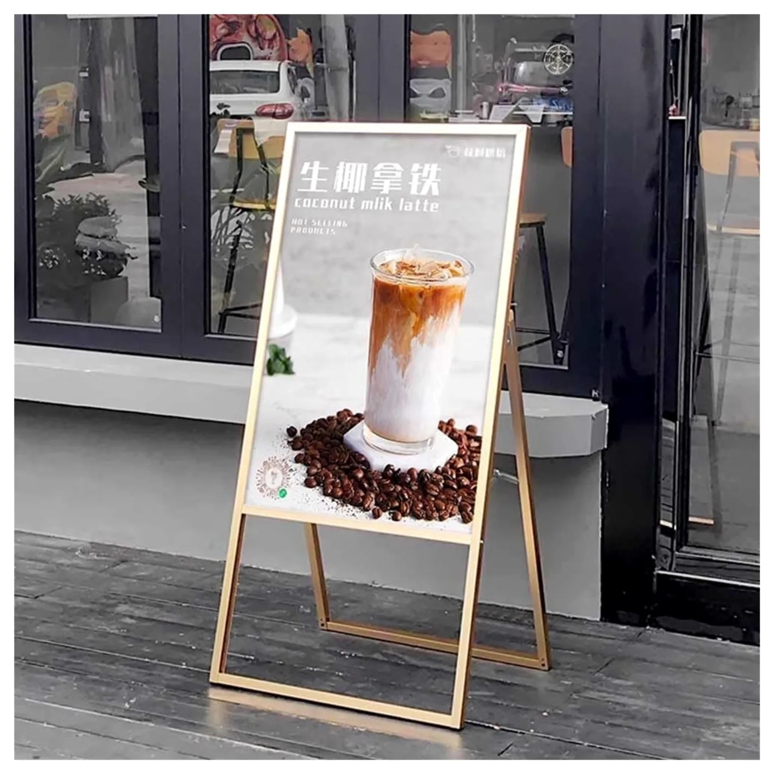Letrero de marco resistente, tablero de sándwich, soporte para póster de acera, portátil, plegable, marco en A, para exhibición de carteles publicitarios (solo marco)