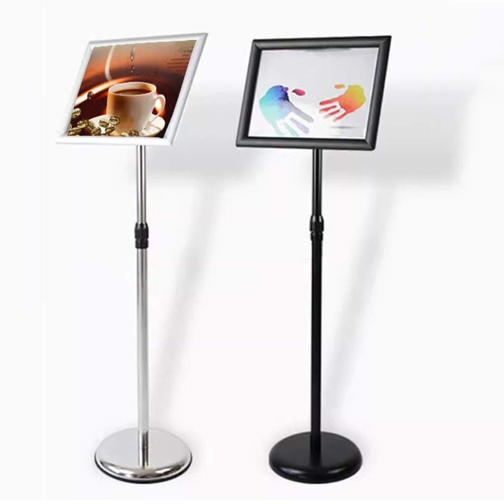 Soporte de Mesa Ajustable para Carteles, Soporte de Suelo para exhibir Carteles, Pedestal Resistente con Base Redonda, Vista Vertical y Horizontal (Plateado A4)
