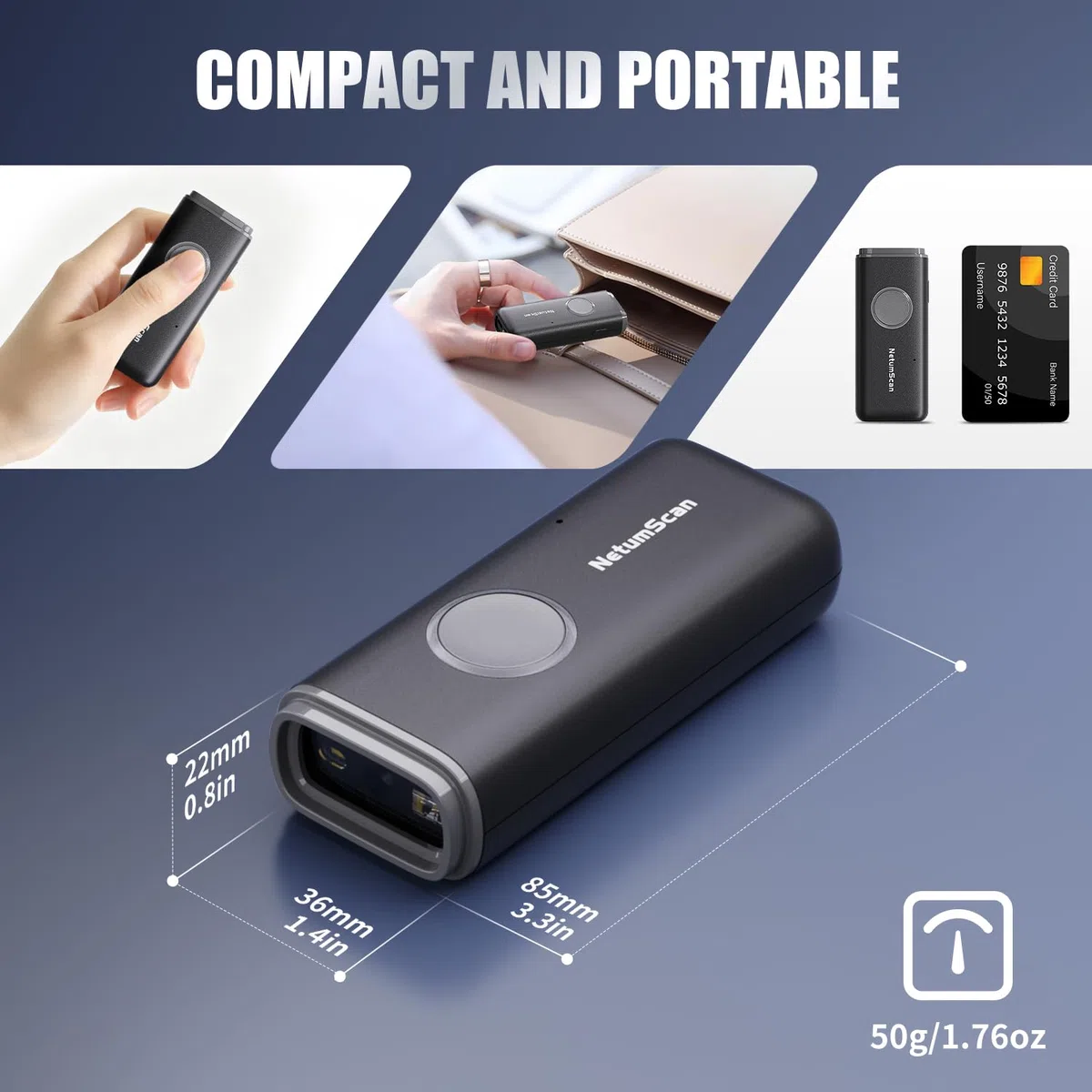 NetumScan Scanner portatile Bluetooth per codici a barre 1D/2D/QR U820