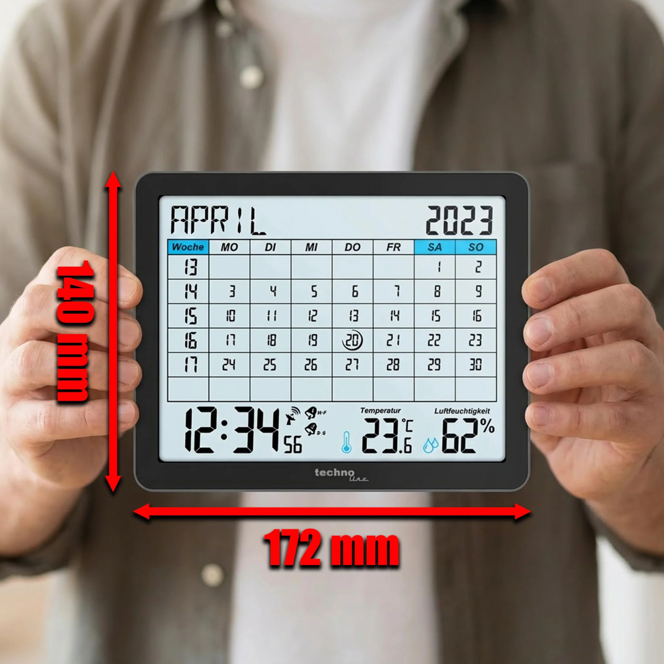 WT2600 - Calendario de Mesa, indicador de Temperatura, indicador de Humedad, indicador mín./máximo, 17 x 14 cm, Color Negro