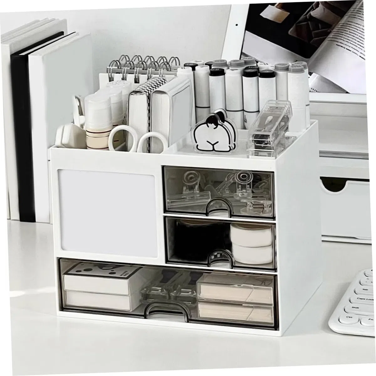 Angoily Organizador de Escritorio Cajones de Hips Blanco para Clasificar | Estructura de Varios Cajones, Caja Apilable para Oficina y Estudio, Útil para Papelería y Cuadernos