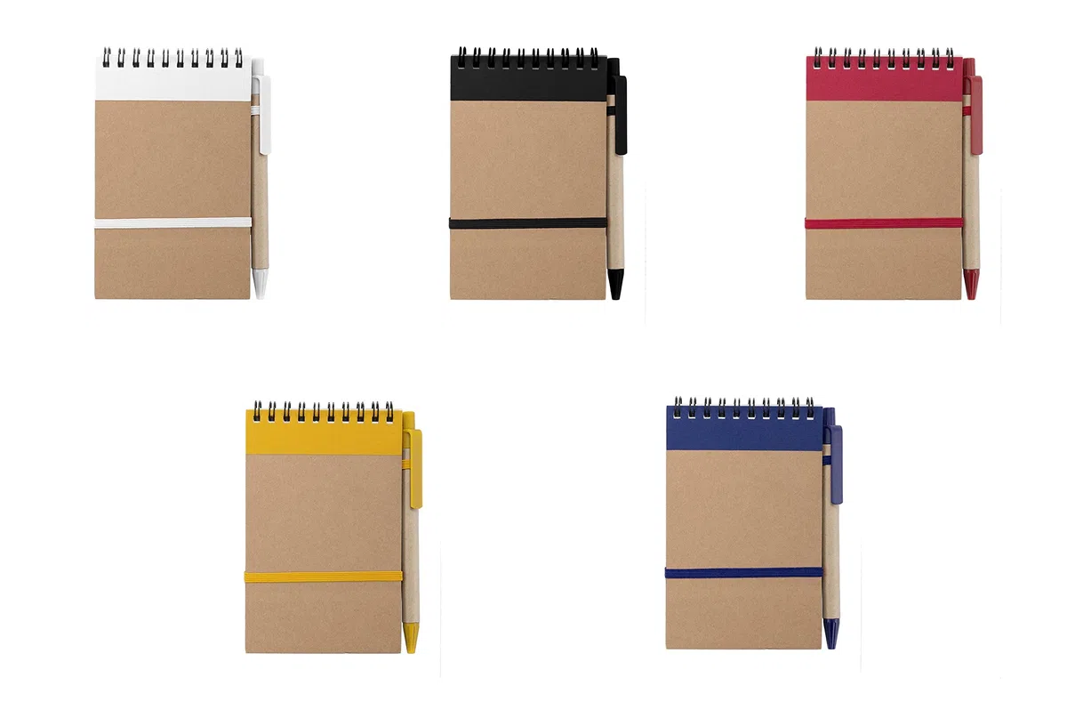 50 libretas pequeñas de bolsillo A6 con bolígrafo en cartón reciclado a juego, cuaderno con espiral, Portada Rígida, libretita de 70 Hojas con rayas ideal para regalos (50)