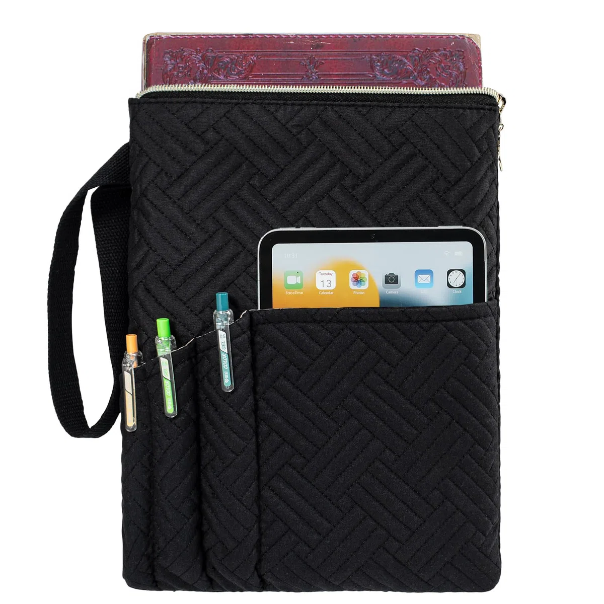 APLUFINE Funda para libro de la Biblia para mujeres y hombres, funda de libro para los amantes de los libros, protector de libro de tapa blanda y fundas duras, funda para libros (negro, vertical)
