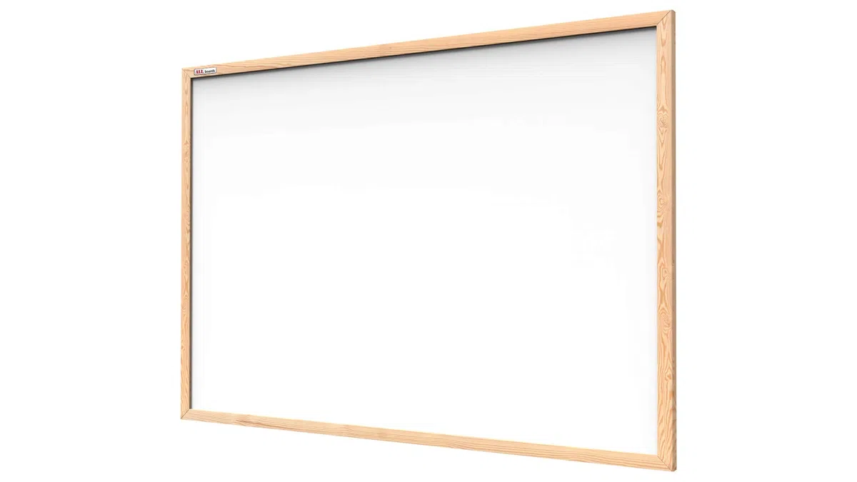 ALLboards Marco de madera natural de pizarra magnética | Superficie lacada y de borrado en seco [Superficie Blanca - Madera Natural Cornisa-120x90cm]