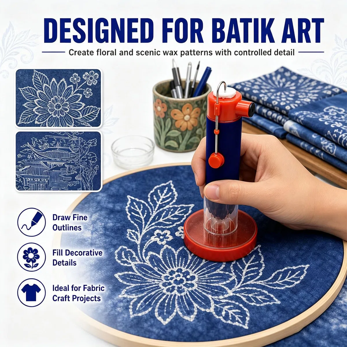 Lápiz de Cera Kistka Eléctrico con Temperatura Ajustable | Lápiz para Estampado Batik, Kit de Herramientas Batik, para Pintar y Dibujar sobre Tela y Actividades(A)