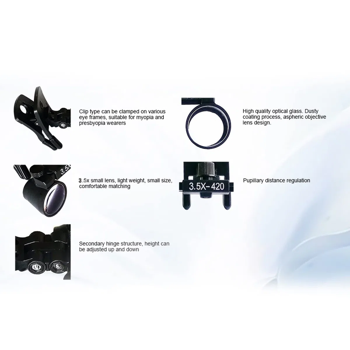 Lupa Binocular de 3,5 aumentos con Clip, Lupa de Cabeza de Laboratorio de Vidrio óptico DY-110