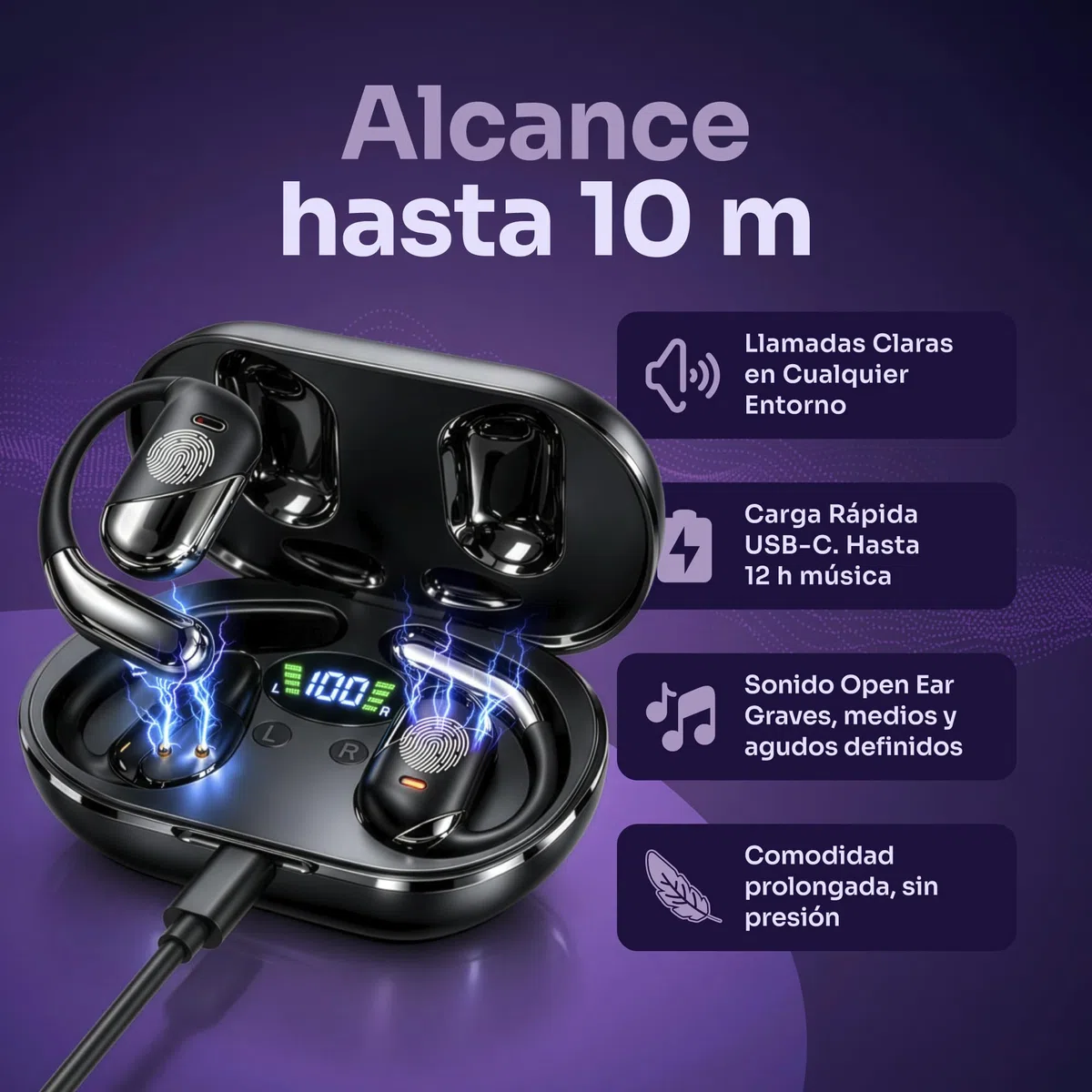 Auriculares Traductor en Tiempo Real con IA - Traductor Instantáneo de Voz para 144 Idiomas - Dispositivo Traductor de Oído Abierto 3 en 1 con Estuche de Carga para Viajes/Negocios/Aprendizaje.