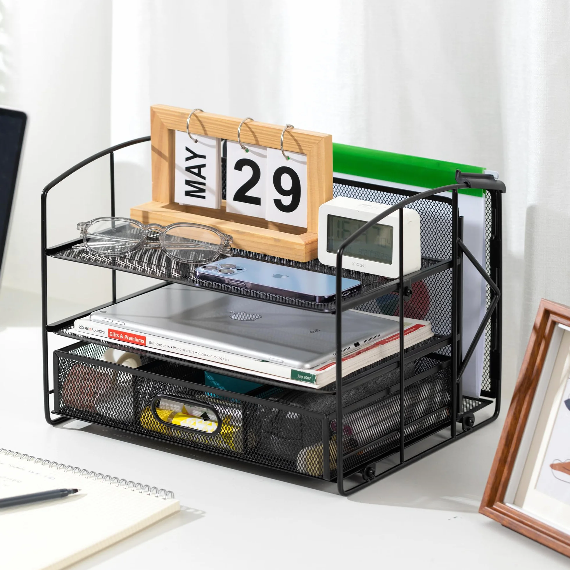 Amazon Basics Organizador de escritorio 3 bandejas cajón deslizante soporte colgar archivos negro