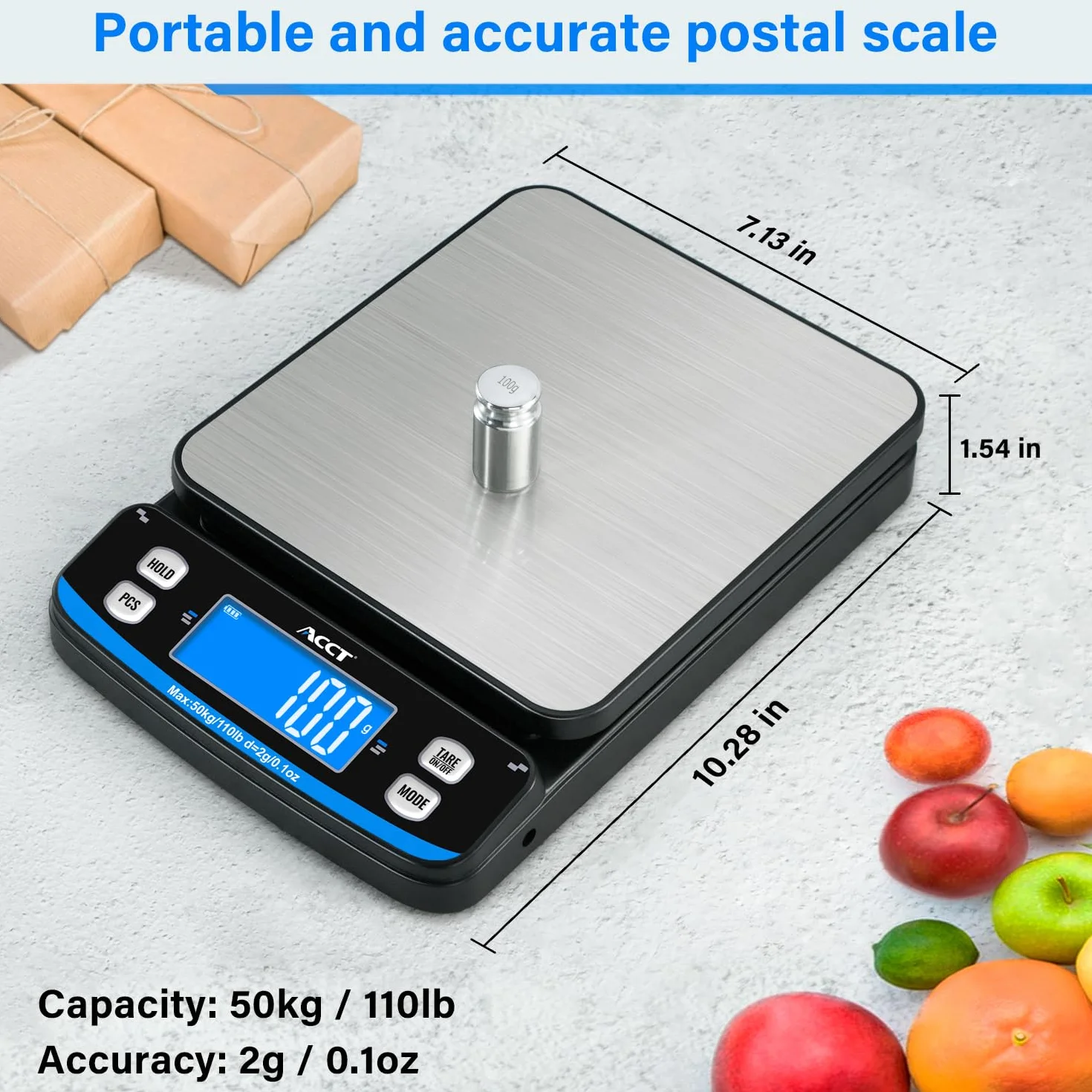 110lb Postal Scale - Balanza de envío de alta precisión con funciones de tara, recuento y retención, 5 unidades