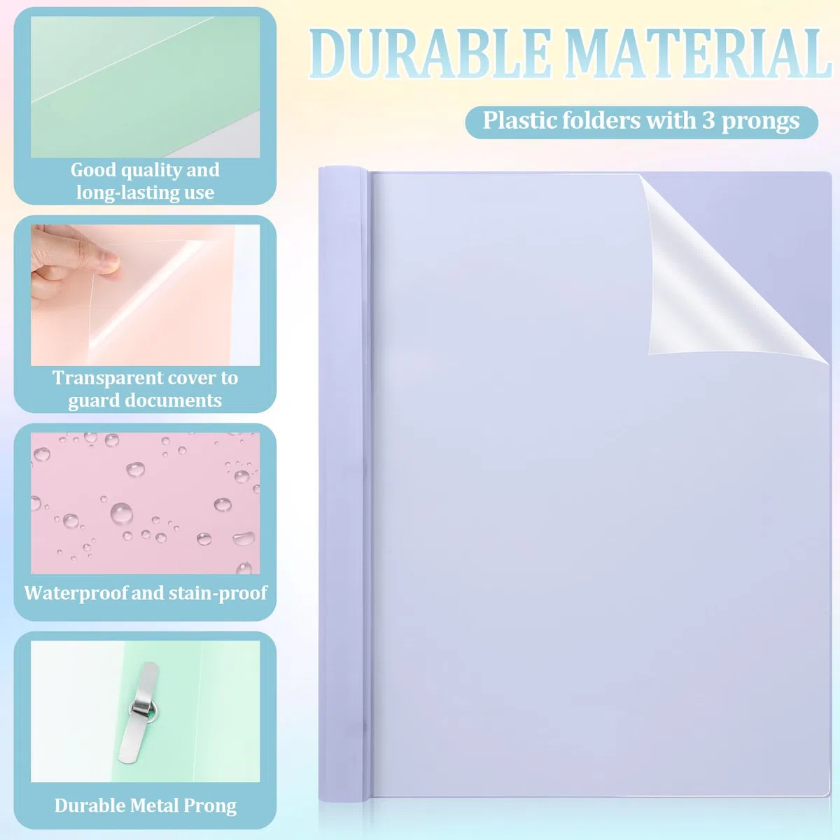 48 fundas de plástico pastel para informes con 3 puntas, carpetas de presentación frontal transparente, carpetas de 3 puntas para currículum, portafolio, documentos, informes, cartas, propuestas