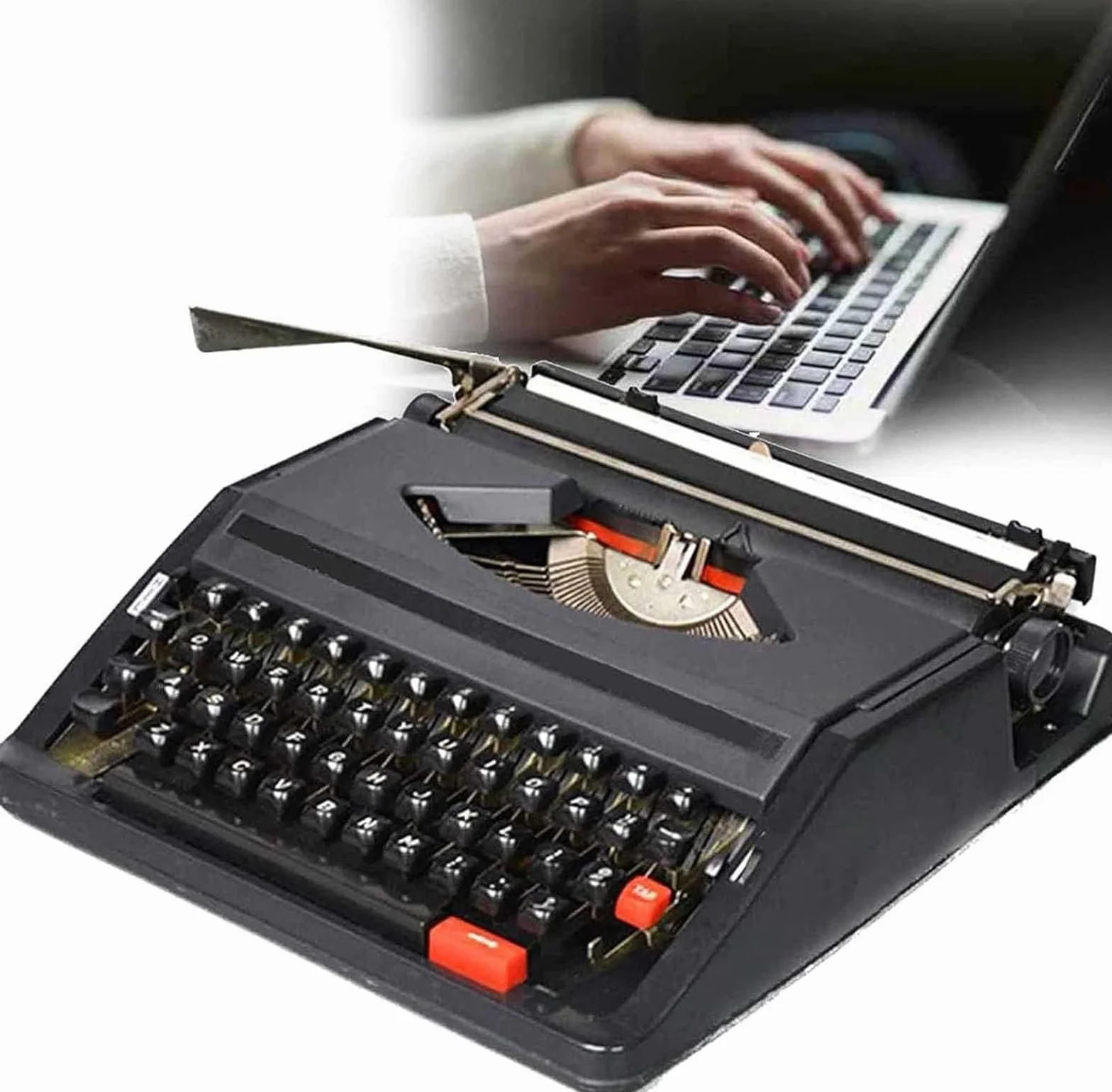 Máquina De Escribir Manual Retro En Rojo Y Negro, Máquina De Escribir Vintage Escribir Novelas En Cualquier Lugar, Teclado Inglés Ideal para Escritores Aventureros(Black)