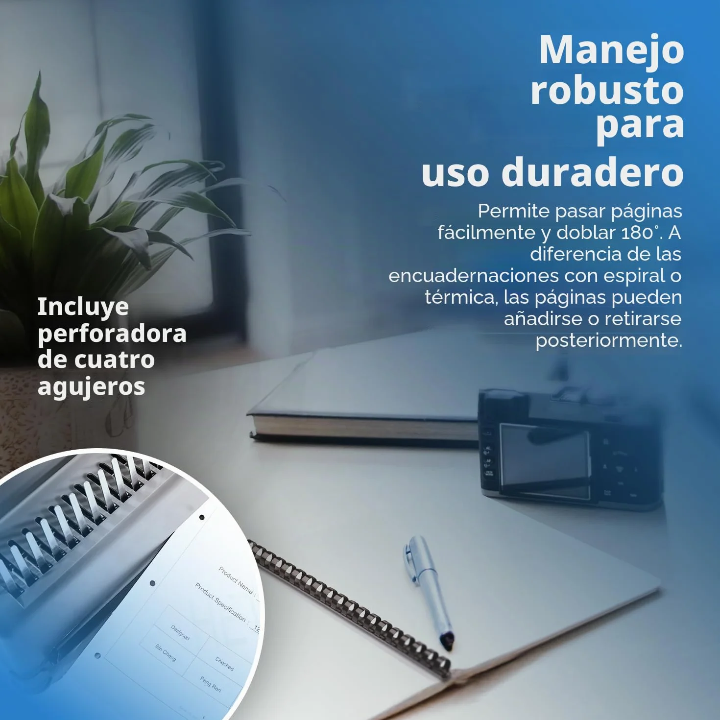 Genie CB 850 - Encuadernadora, hasta 350 hojas, DIN A4, incluye juego de 75 piezas, color plata y negro