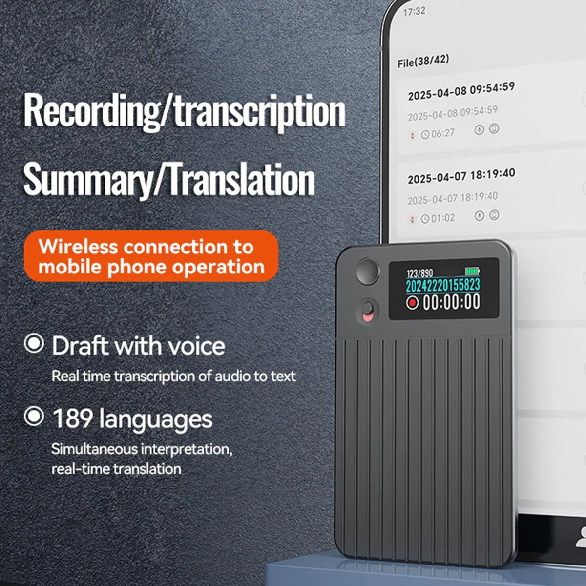 Generic Grabadora de Voz AI Avanzada con Control App Transcripción en Tiempo Real Resumen para Clases y Reuniones Dispositivo Profesional de Aleación de Aluminio (16GB)