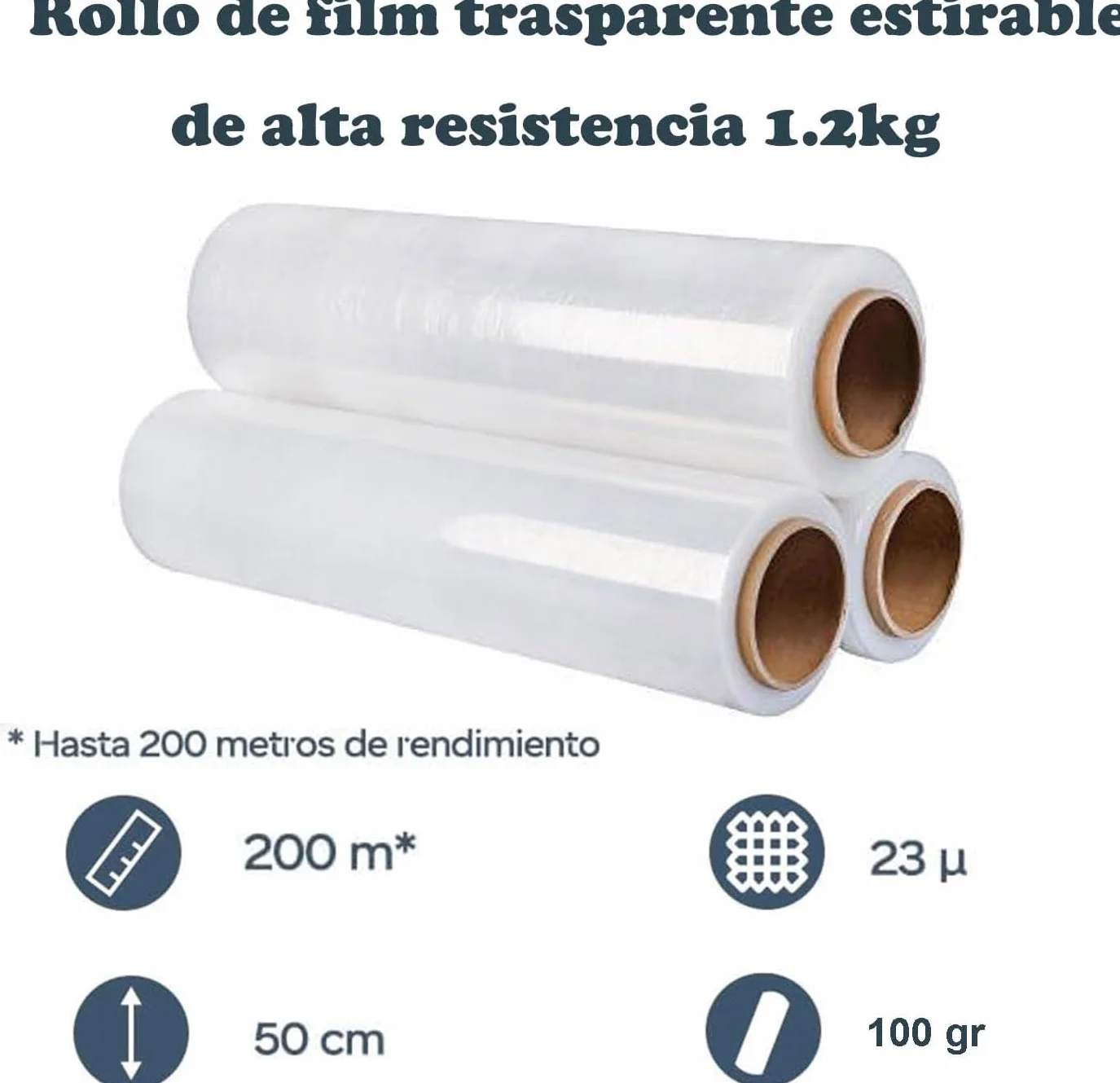 Film Transparente o Negro para Embalar 50CM x 200M,23 Micras Rollo de Papel Film Resistente de Plástico con Alta Elasticidad para Mudanzas y Envíos (Transparente, 6 ROLLOS)