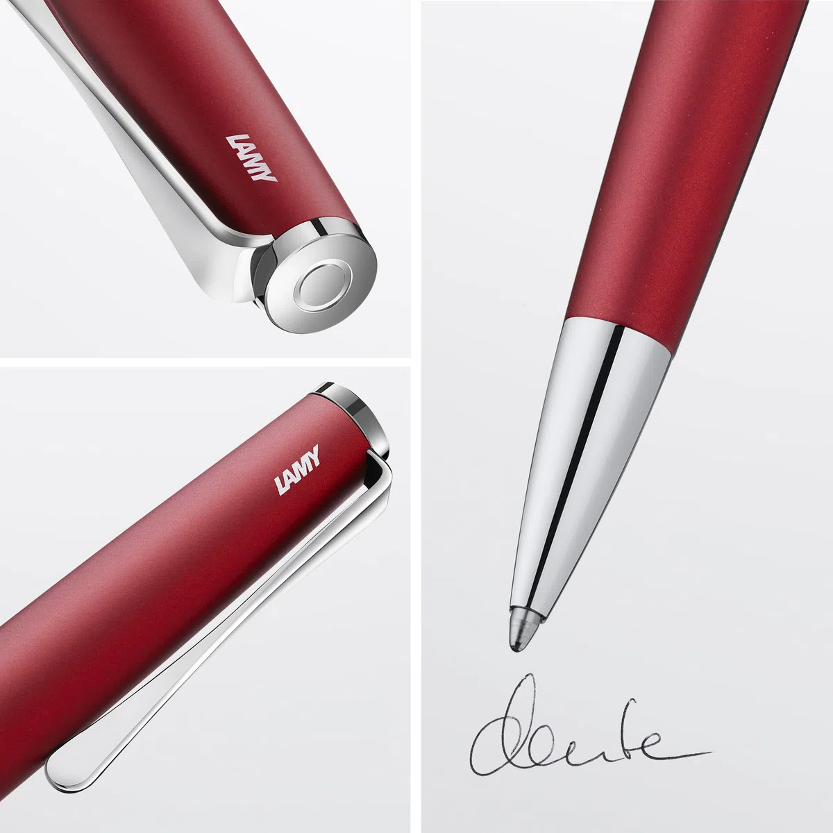 Lamy studio royalred bolígrafo - cuerpo elegante de acero inoxidable - con clip helicoidal - recambio gigante M 16 en ancho de trazo M en negro incl.