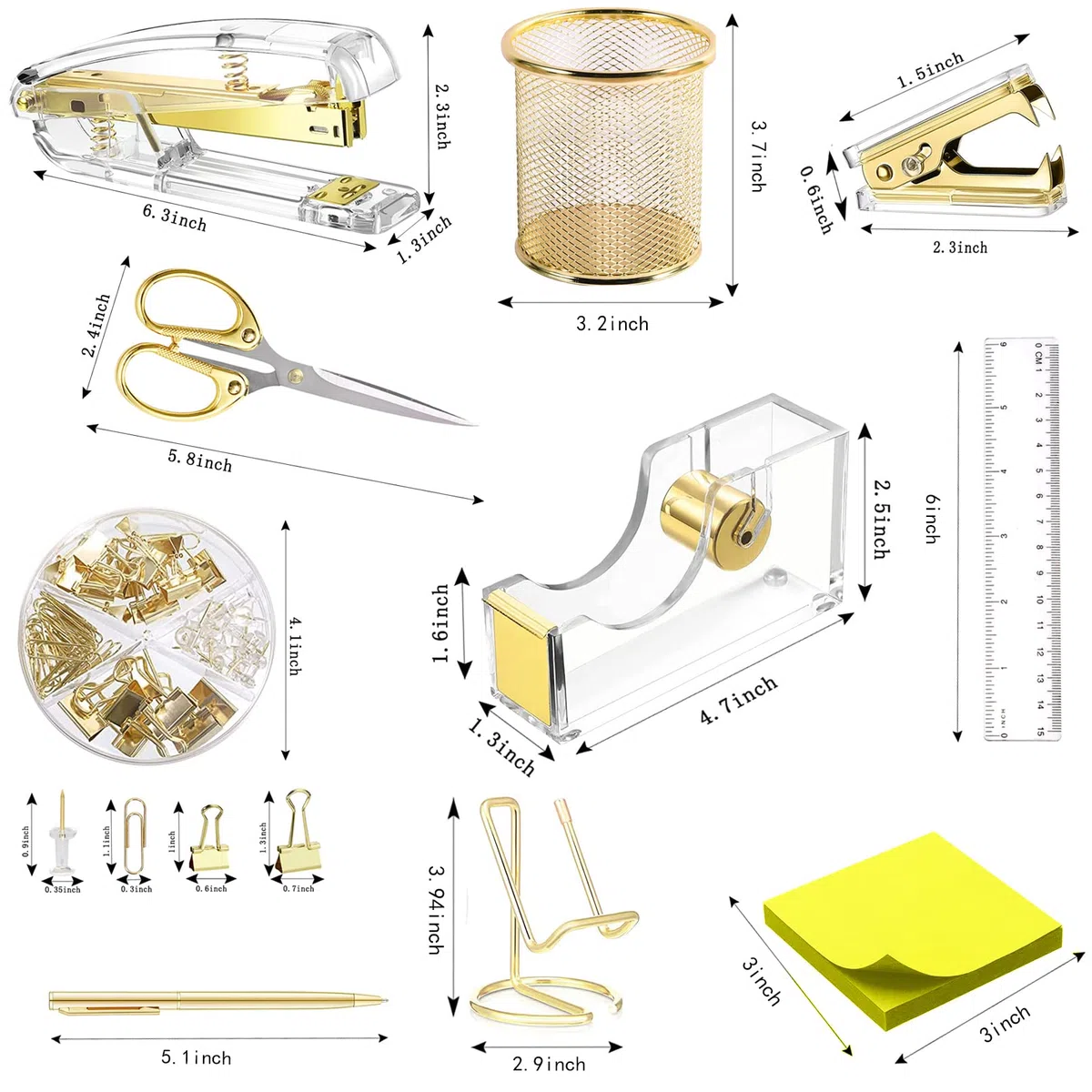 Suministros de Oficina y Accesorios de Oro Rosa, Grapadora acrílica, removedor de Grapas, Soporte de Cinta, Soporte para bolígrafos, bolígrafo, Tijeras, Clips de Carpeta, Grapas, Soporte para