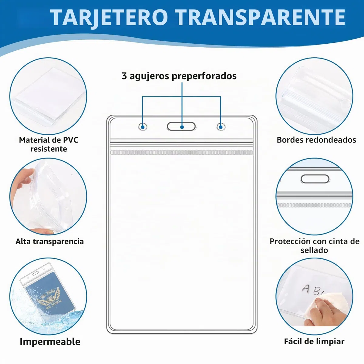 100 Piezas Porta Tarjetas Identificativas A6, 11 x 16 cm, con Cordón y Hebilla Ajustable, Impermeable, Transparente de PVC para Tarjetas Identificativas Vertical, para Oficina Estudiante Exposición