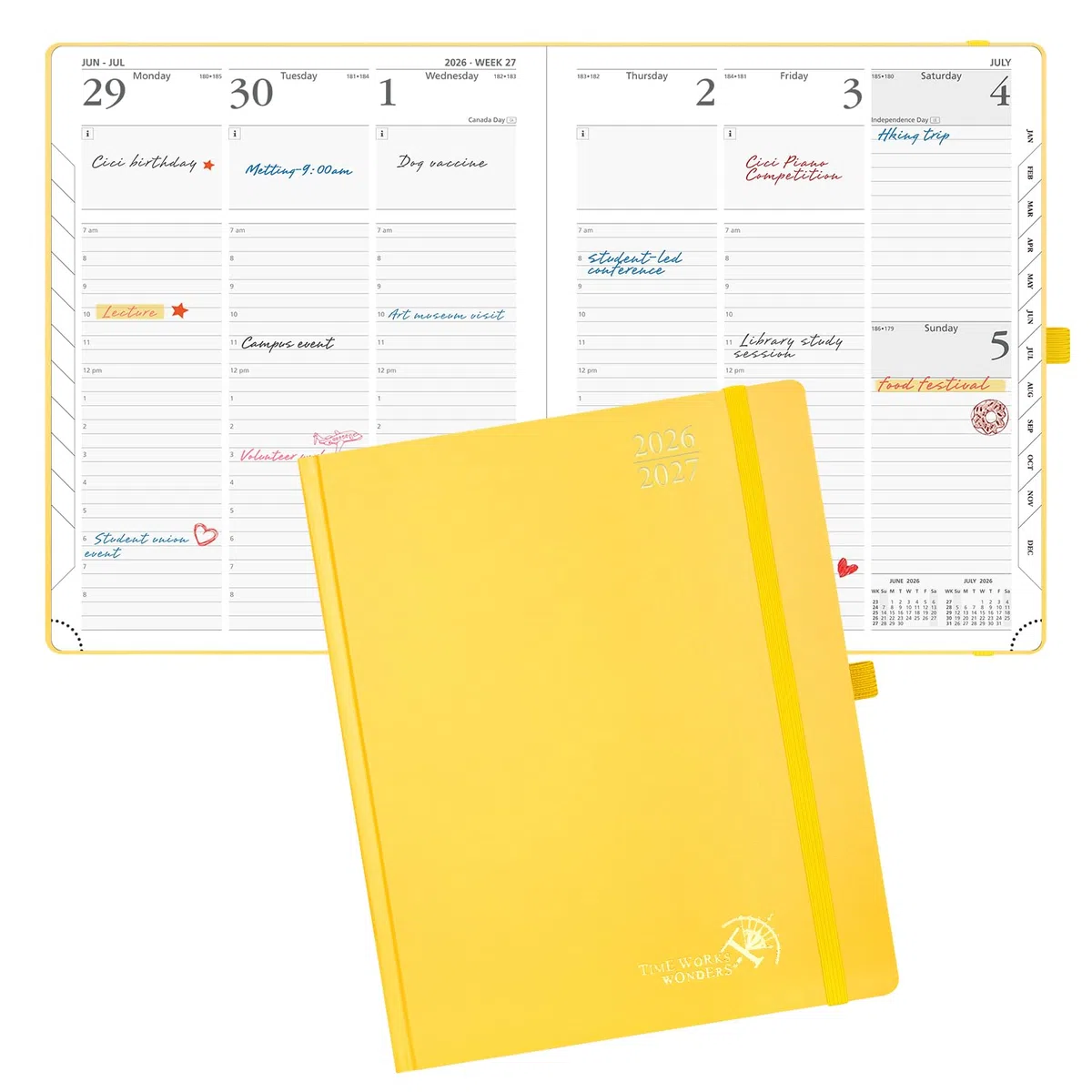 POPRUN Agenda Académica 2026-2027, tamaño grande de 21,6 cm x 26,7 cm, calendario semanal y mensual, julio de 2026 a junio de 2027, libro de citas de tapa dura con diseño vertical, ranuras horarias