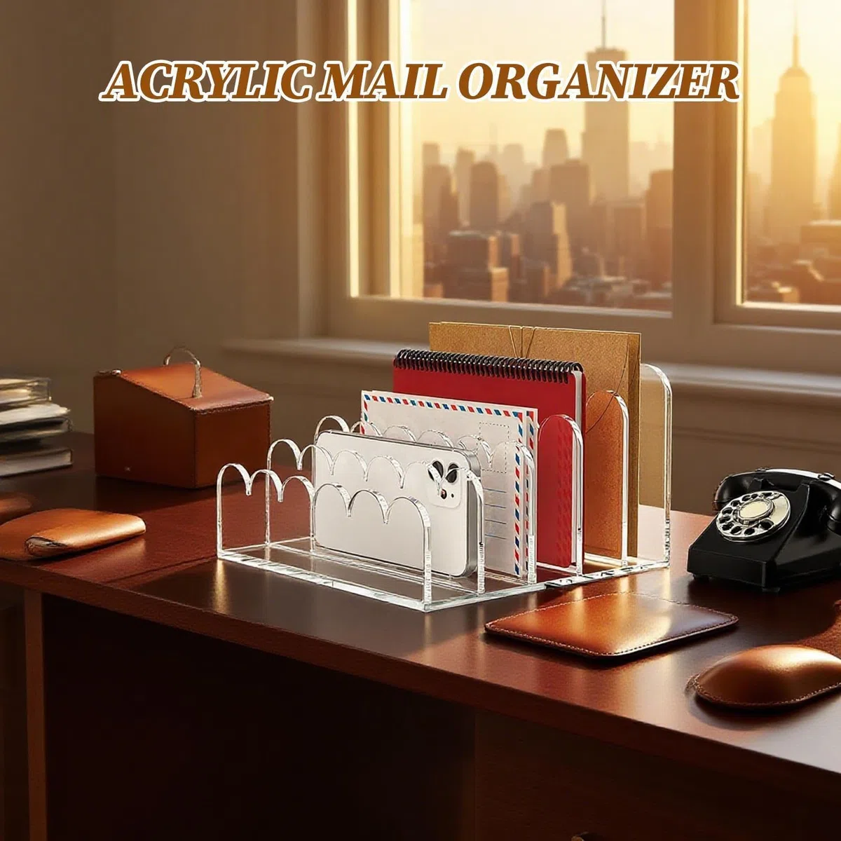 Clasificador de correo acrílico multifuncional con 5 compartimentos, elegante estante de escritorio para documentos, facturas, cuadernos y sobres, perfecto para el hogar y la oficina