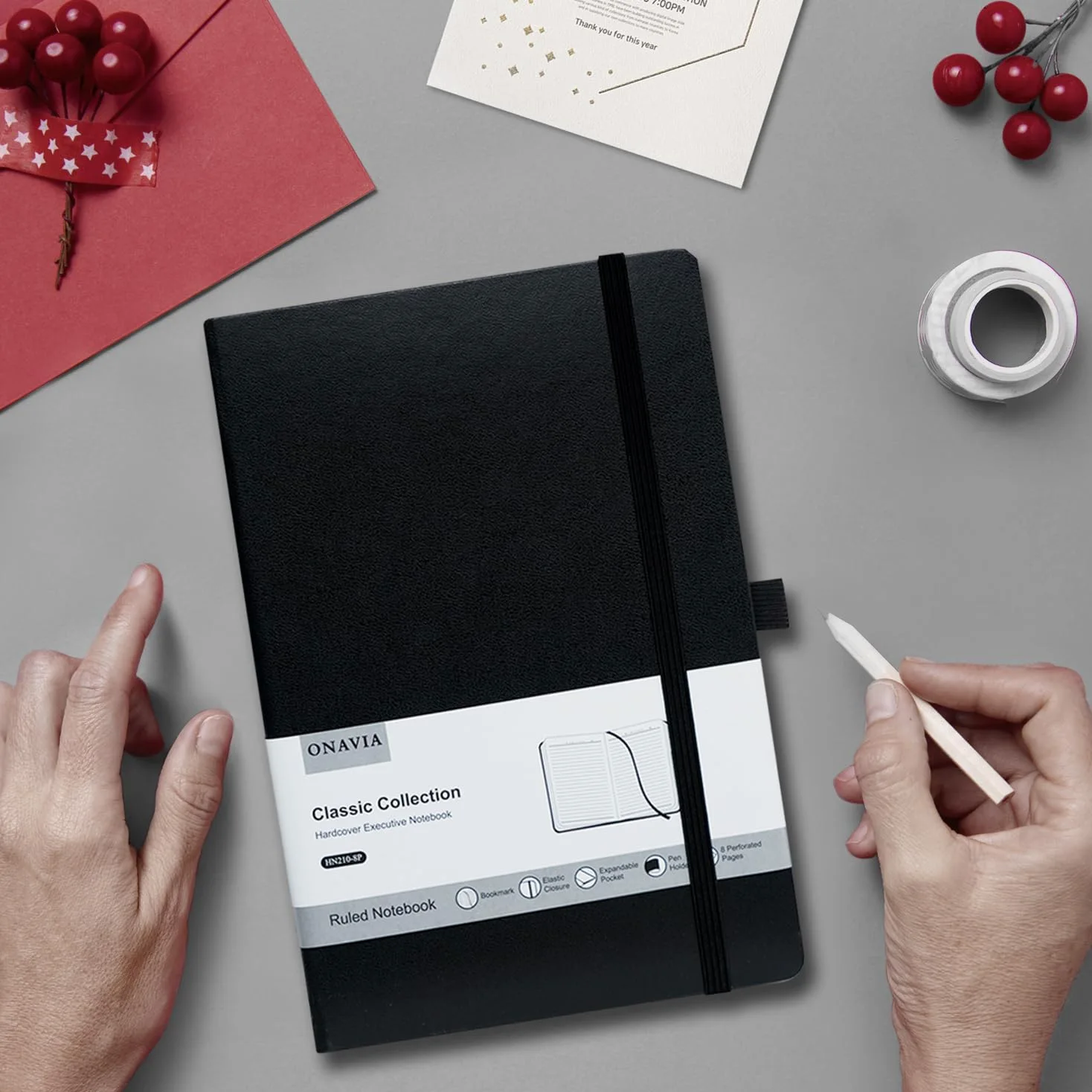 ONAVIA A5 Cuadernos paquete de 8, bloc de notas de 14 cm x 21 cm, Libreta Liso de Tapa Dura con Papel Grueso de 100 g/m², Cuaderno en Blanco de Tapa Dura de 160 Páginas Para Escritura, Estudio (Negro)