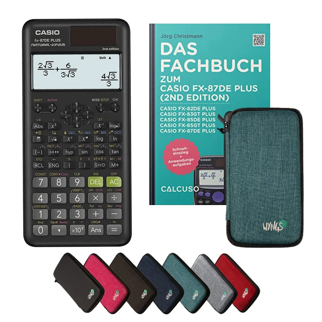 Casio fx-87DE Plus 2nd Edition Incl. Funda Protectora Turquesa y Libro especializado (48 páginas, DIN A5) – Calculadora científica – Smart Set (Alemán)