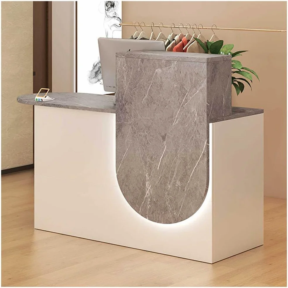 Mostrador de Recepción con Cajones & Cerradura y luz LED, Moderno Mostrador de Recepción, con Bandeja para Teclado y Armario de Almacenamiento para Caja, Vestíbulo, Oficina,Grey 2,120x45x100cm