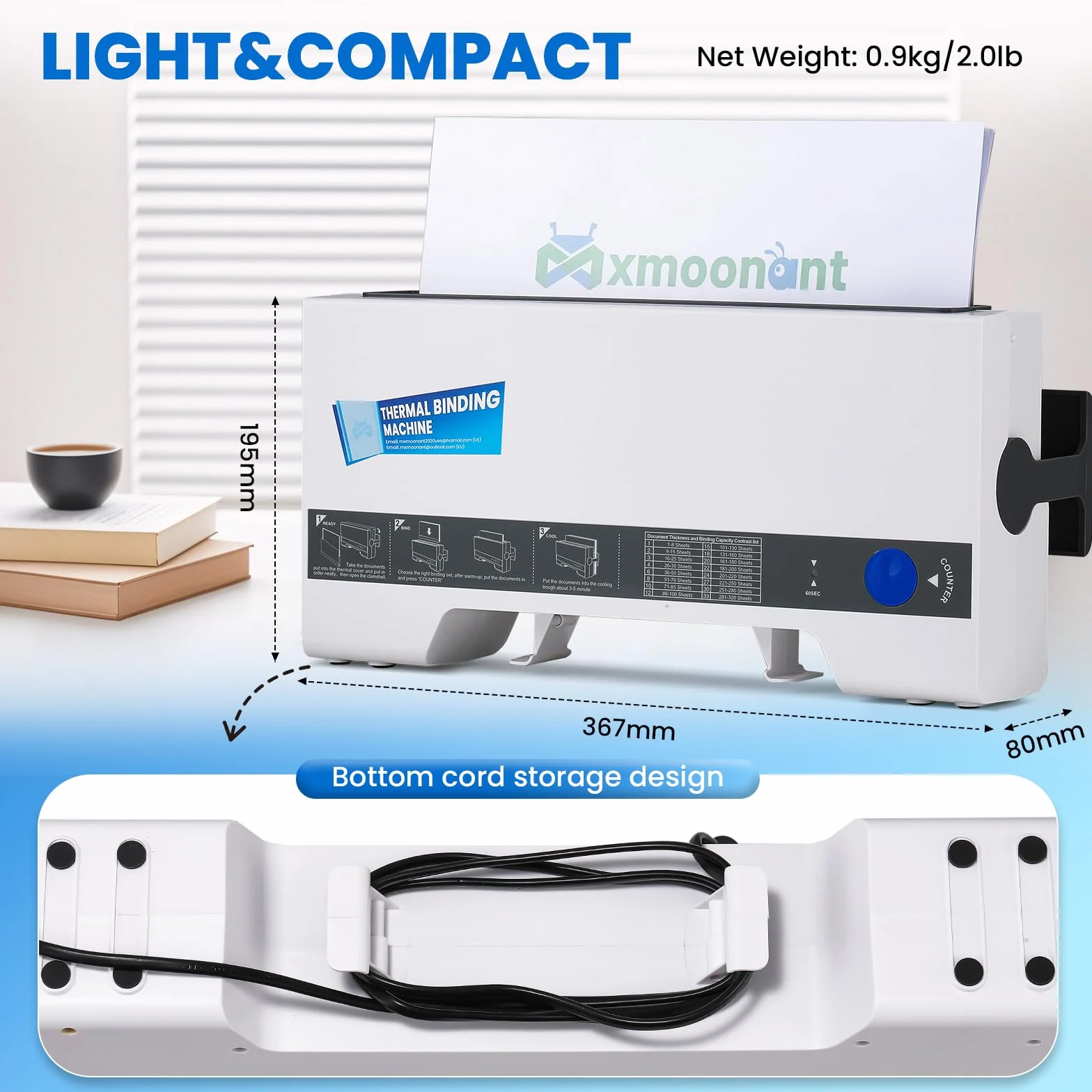 Mxmoonant TH-36 Encuadernadora térmica, máx. 200 hojas, fácil de usar, compacta, para A5/A4, con 5 tapas de encuadernación