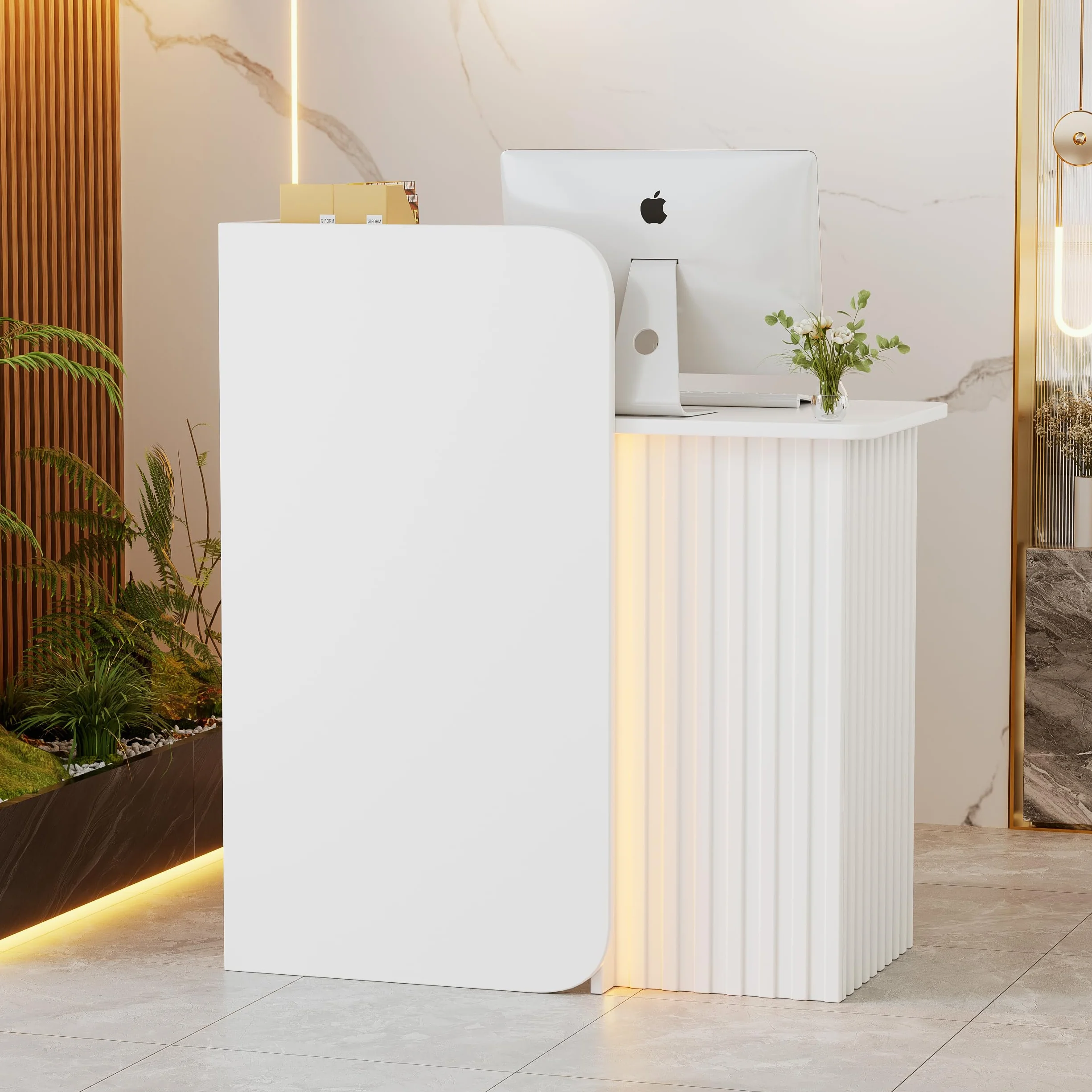 Mostrador de Recepción con Iluminación LED Moderno Escritorio Compacto Blanco 44x80x100 cm