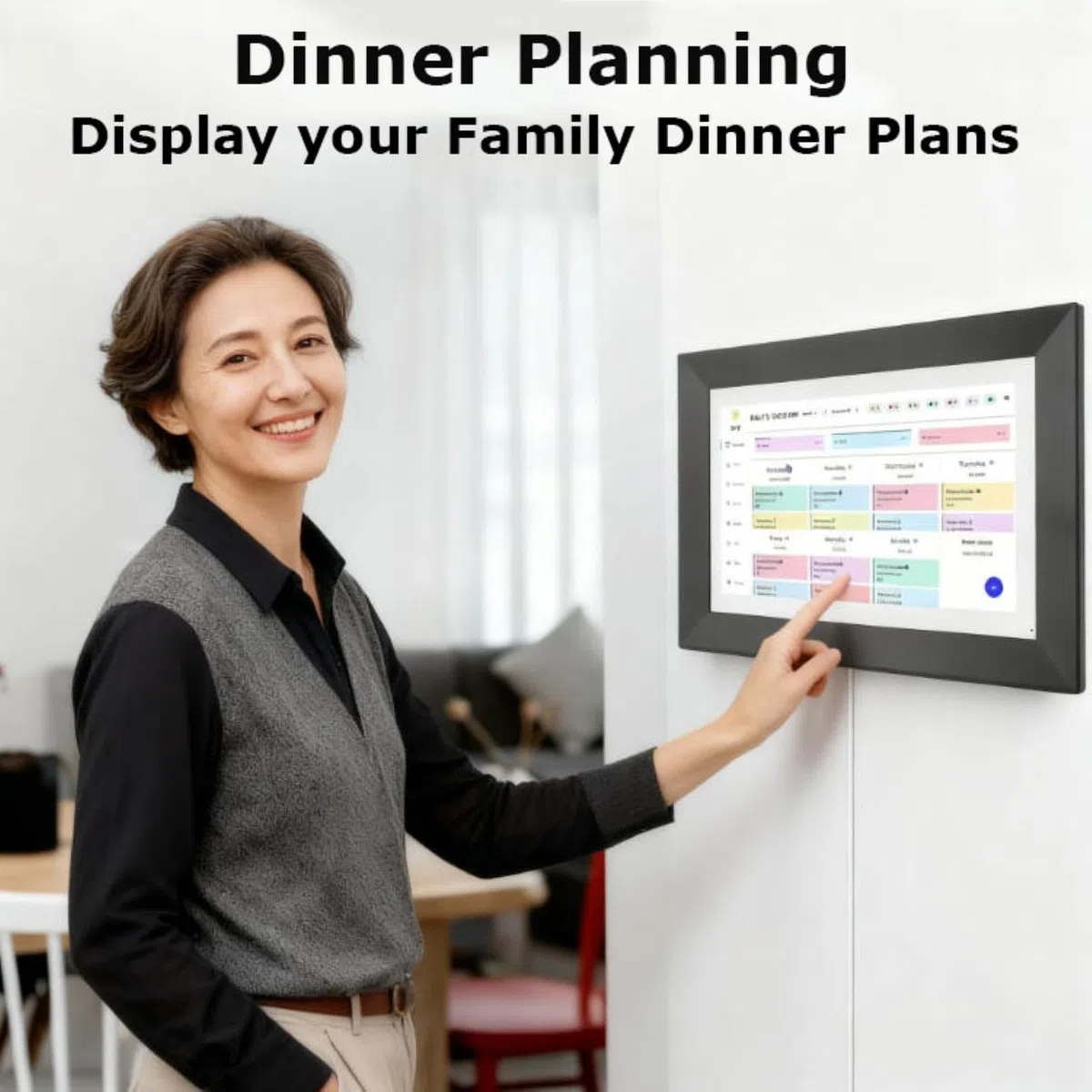 Calendario digital inteligente con pantalla táctil, conectividad WiFi para organización y programación del hogar