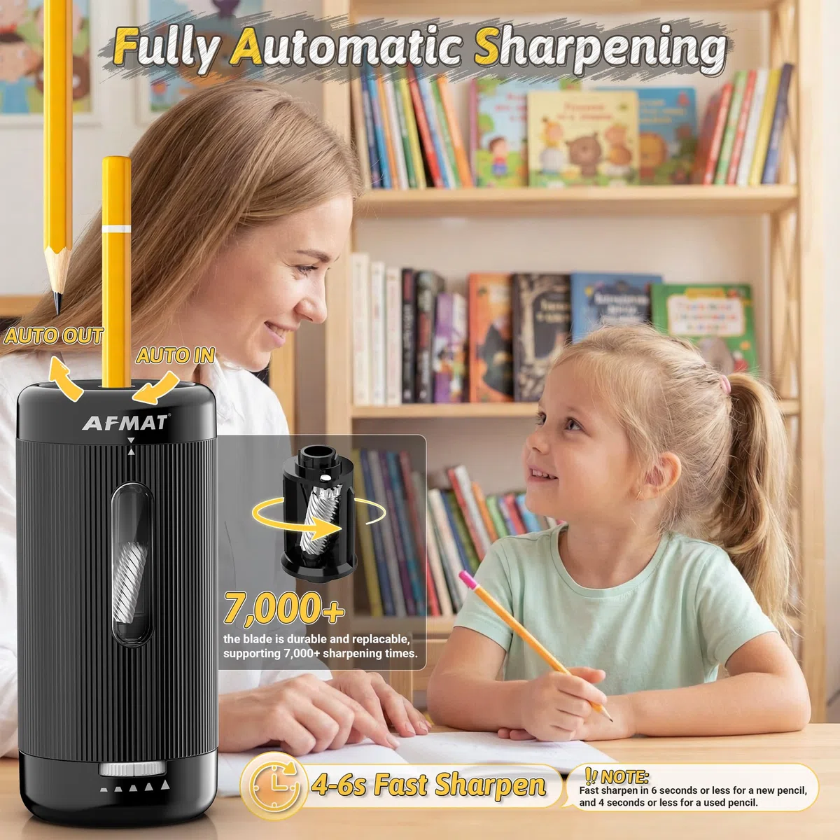 AFMAT Sacapuntas eléctrico totalmente automático, entrada y salida automática, sacapuntas recargables, manos libres, totalmente automáticos, para lápices de colores y jumbo, 6,5-12 mm, portátil para