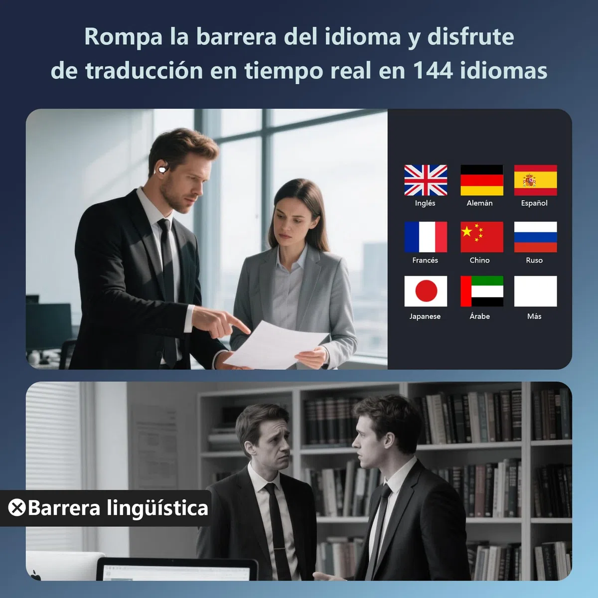 AI Auriculares Traductores de Idiomas, 7 Modos de 60H Auriculares Bluetooth Oído abierto para Viajes Negocios, Bluetooth 5.4 Traducción Audífonos de traducción en tiempo real 164 idiomas, Negro