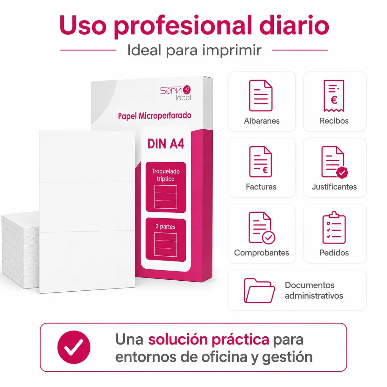 Pack 1000 Papel Microperforado DIN A4 | 3 Partes Troqueladas | Corte por la Mitad | Para Impresión de Albaranes Recibos Facturas y Documentos
