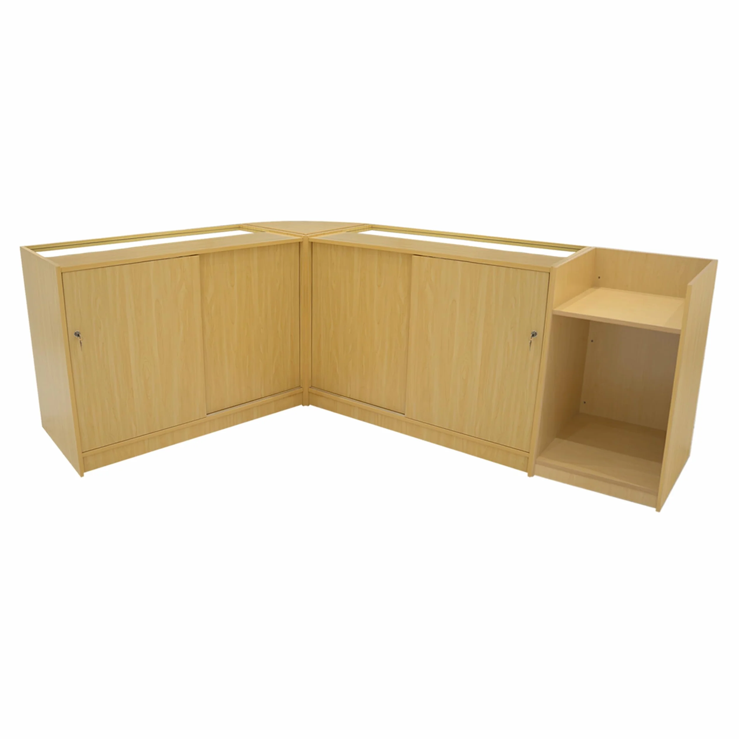 Set Mostradores Comerciales "EUROPA" | Arce |LM60+ B1200+C1200+TB60| MDF y vidrio templado | Estantes y puertas corredizas con cerradura | Fácil Montaje | Mostrador Recepción Expositor Comercial