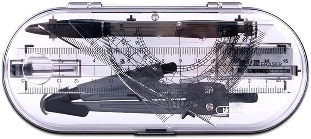 AKAZI Juego de geometría Brújula para geometría Transportador de geometría de precisión portátil Brújula de Dibujo Regla Lápiz Esencial Kit de Herramientas de Estudio de matemáticas Juego de brújula
