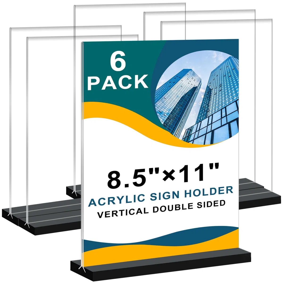 Paquete de 6 Porta Carteles Acrílicos Verticales de 8.5 x 11 pulgadas, Soporte Transparente de Doble Cara, Soporte de Plástico para Folletos, Soporte de Exhibición de Mesa de Menú, Soporte de Papel