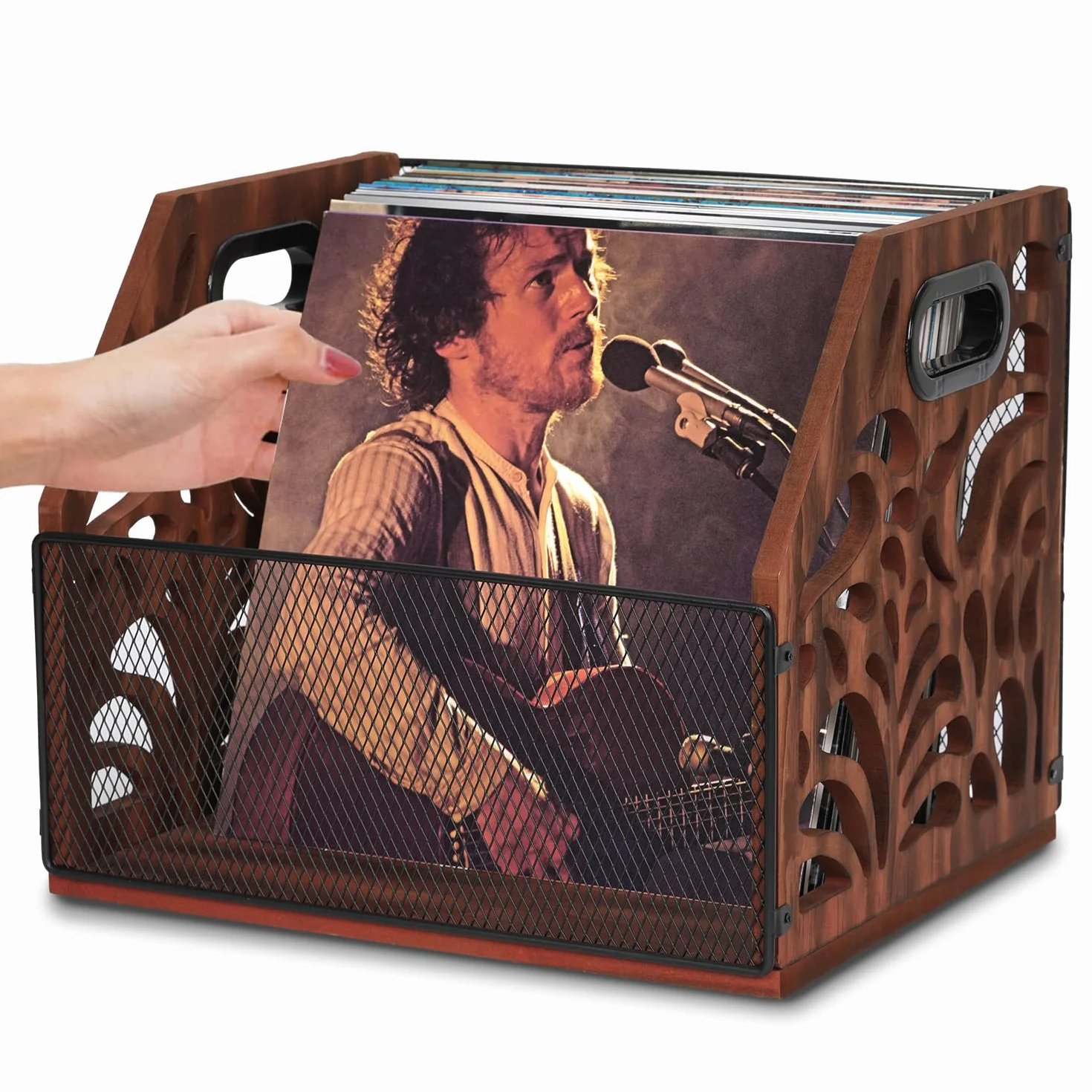 Soporte para discos de vinilo, estilo vintage, de madera, soporte para discos de vinilo para 70 LP, también para álbumes, revistas, libros, archivos, periódicos