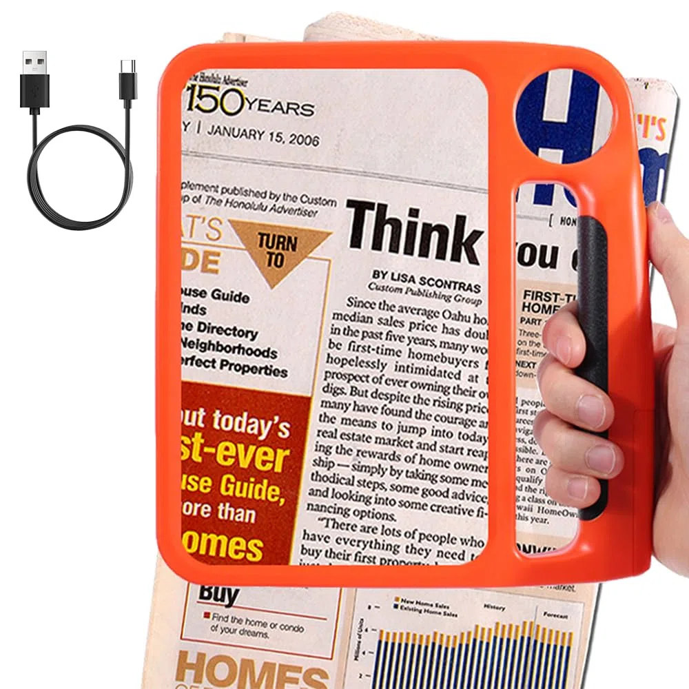 Lupa de página completa de 5 x 10 aumentos para leer, recargable con 48 luces LED ajustables y 3 modos de luz, agarre cómodo y lupa de mano ligera para personas mayores, ayuda de lectura, baja
