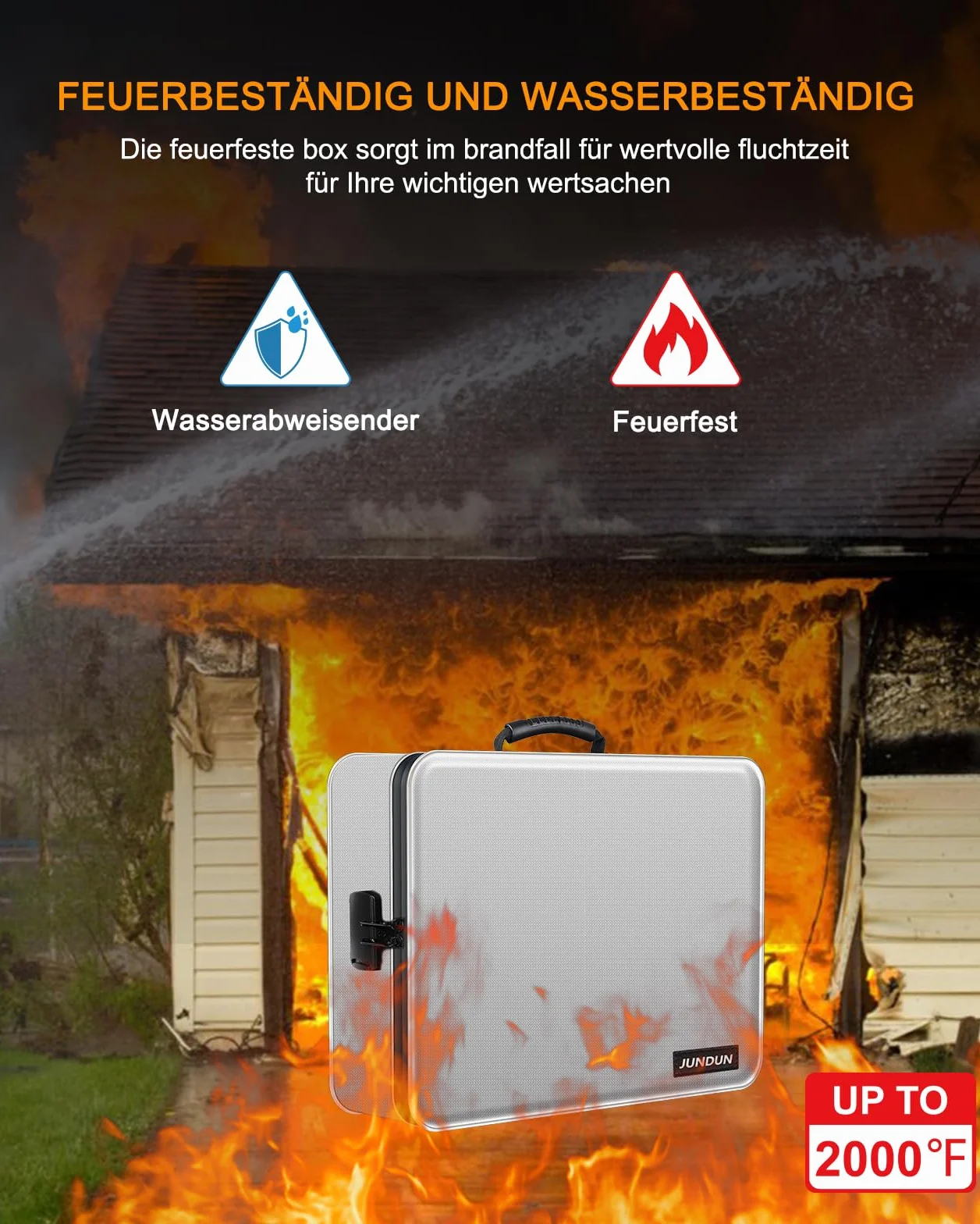 JUNDUN Organizador de documentos, resistente al fuego con cerradura, caja de almacenamiento de documentos con 7 compartimentos, organizador de archivos, maletín portátil para documentos importantes,