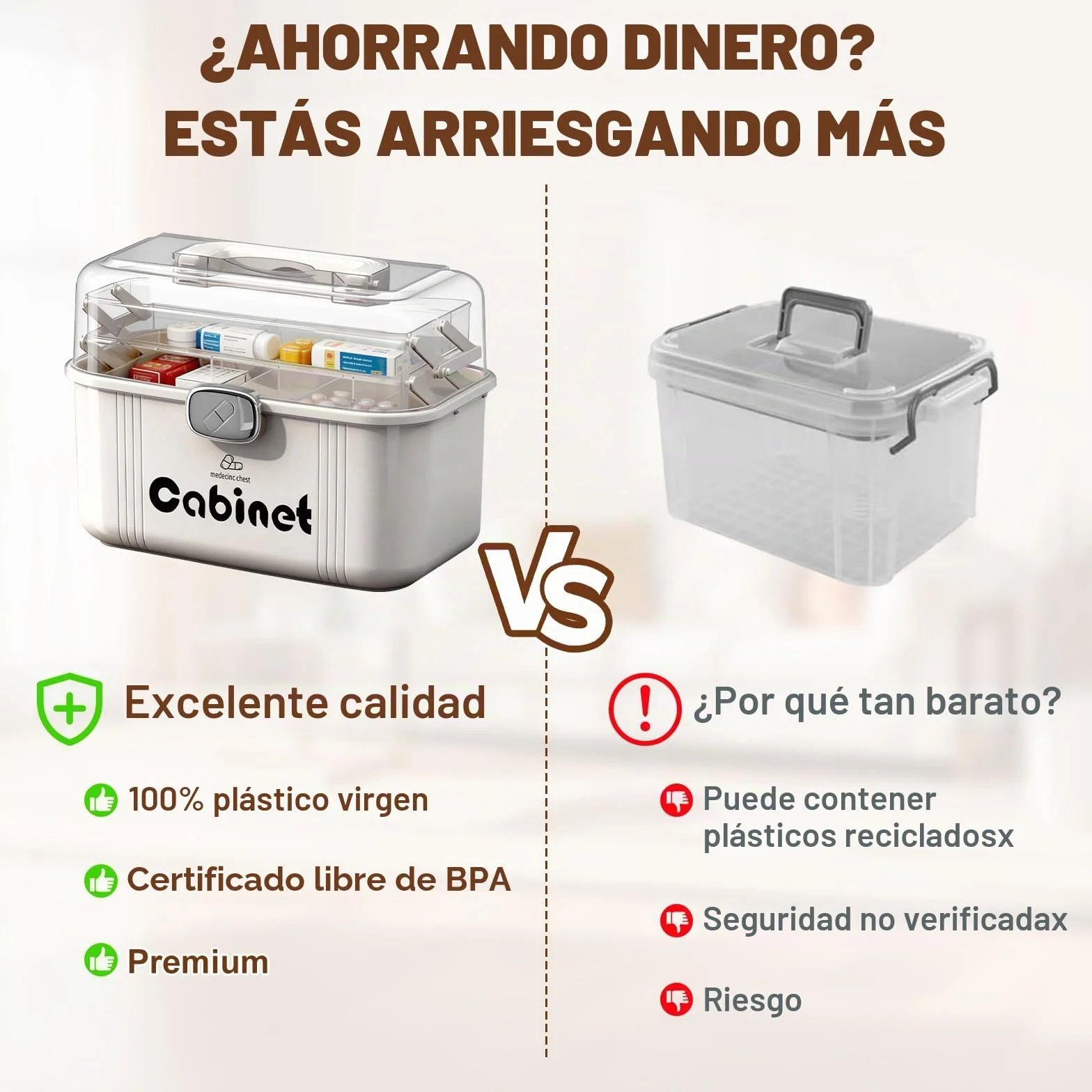 Caja Medicamentos & Medicine Organizer – Caja Almacenaje Plástico 3 Niveles con Asa, Gran Capacidad para Hogar, Viajes, Uso Diario (31.5 x 22.5 x 21.5 cm)