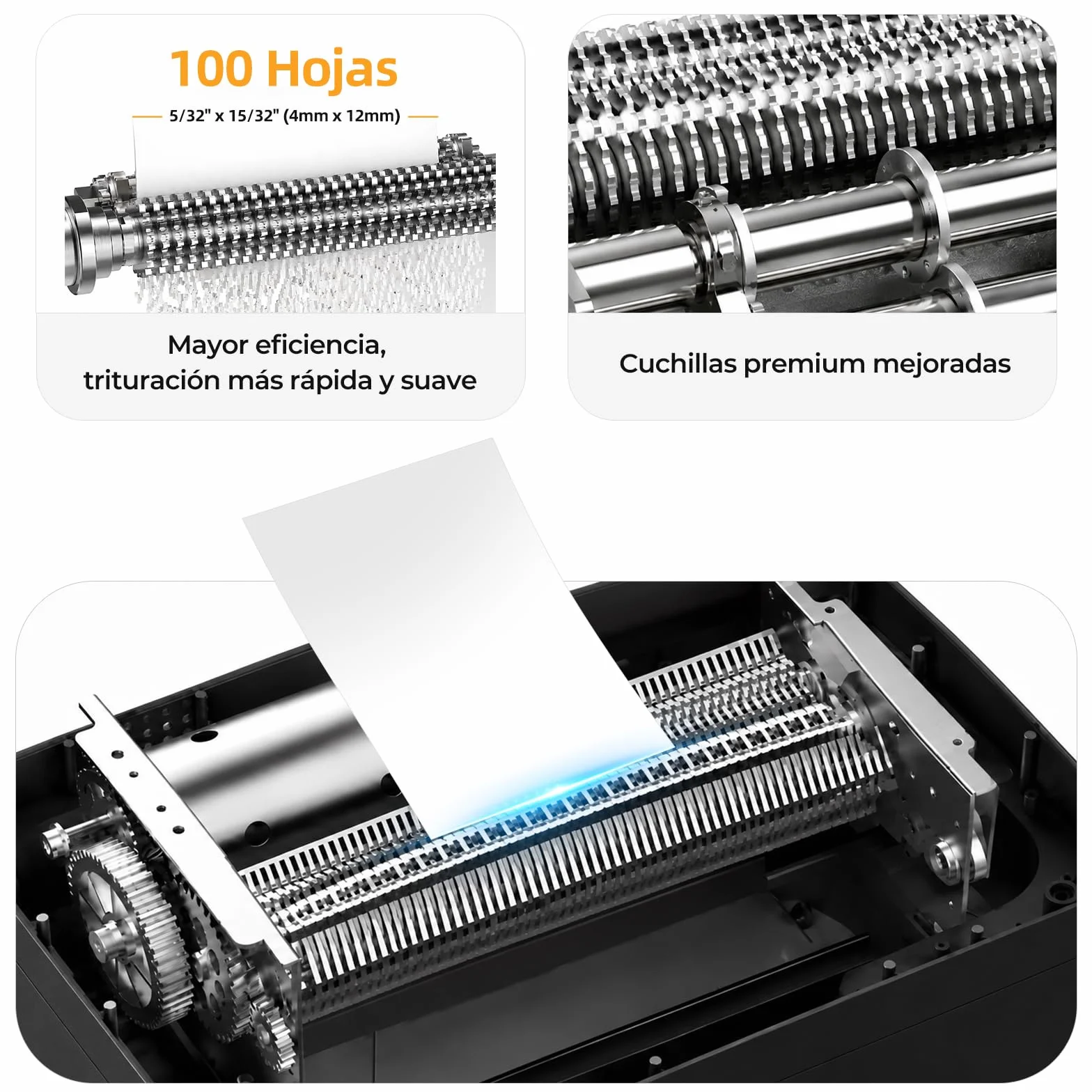 100 Hojas trituradora de Papel con alimentación automática, 40 min de Funcionamiento Continuo, P-4, Destructora Documentos Eléctrica Papelera 17L Oficina Casa Industrial Hogar