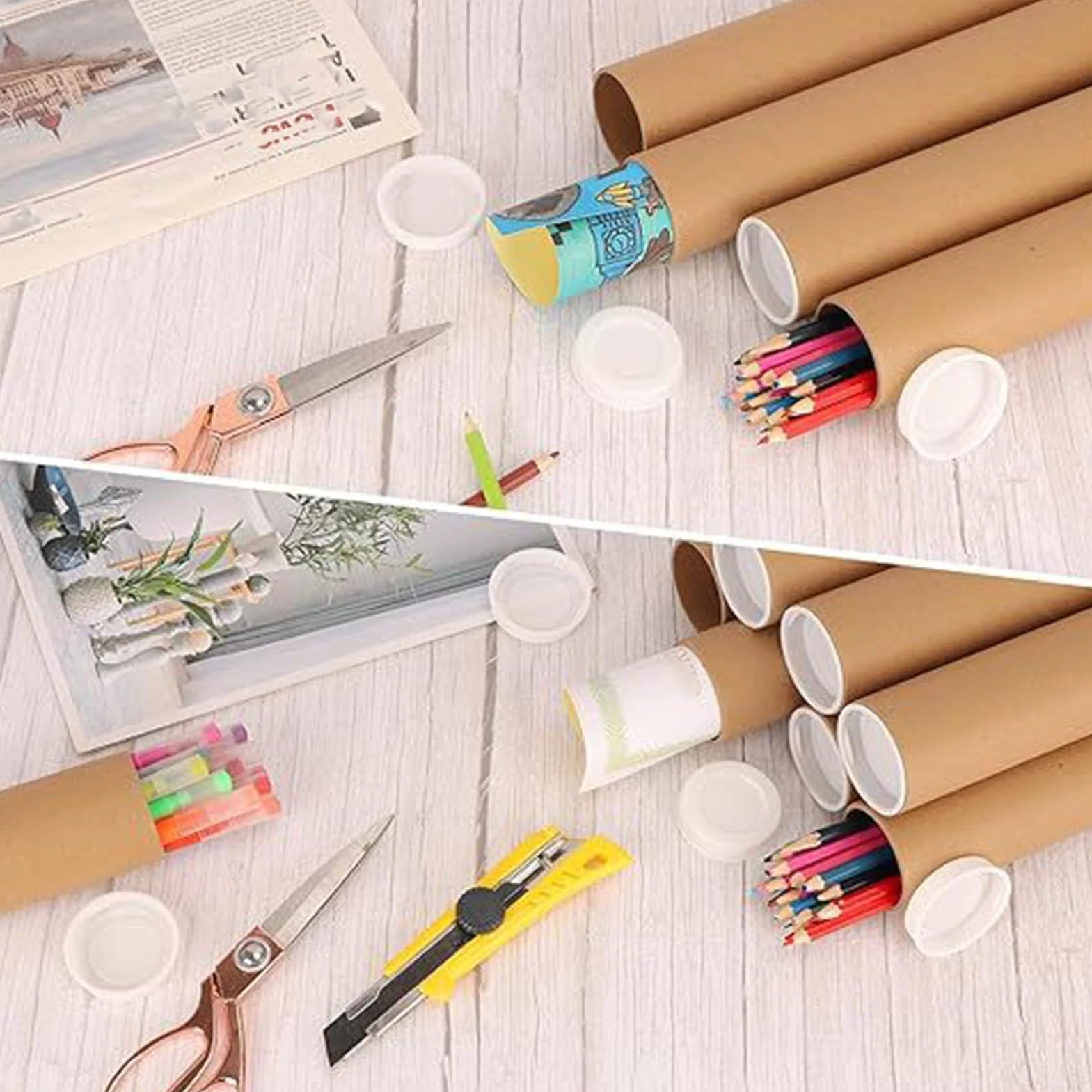 Luqeeg 12 Pack Tubos de Correo con Tapas, Tubo de Cartel de Papel Kraft, Cartón para Envíos Pesados (3,4 x 51 cm)