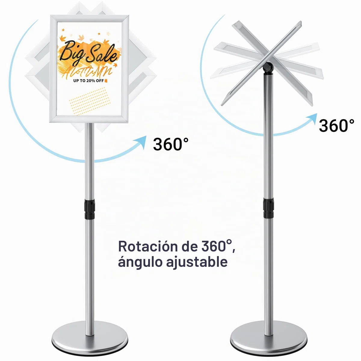 Soporte para información, acero inoxidable, altura regulable, DIN A3, 420 x 297 mm, plateado, A3