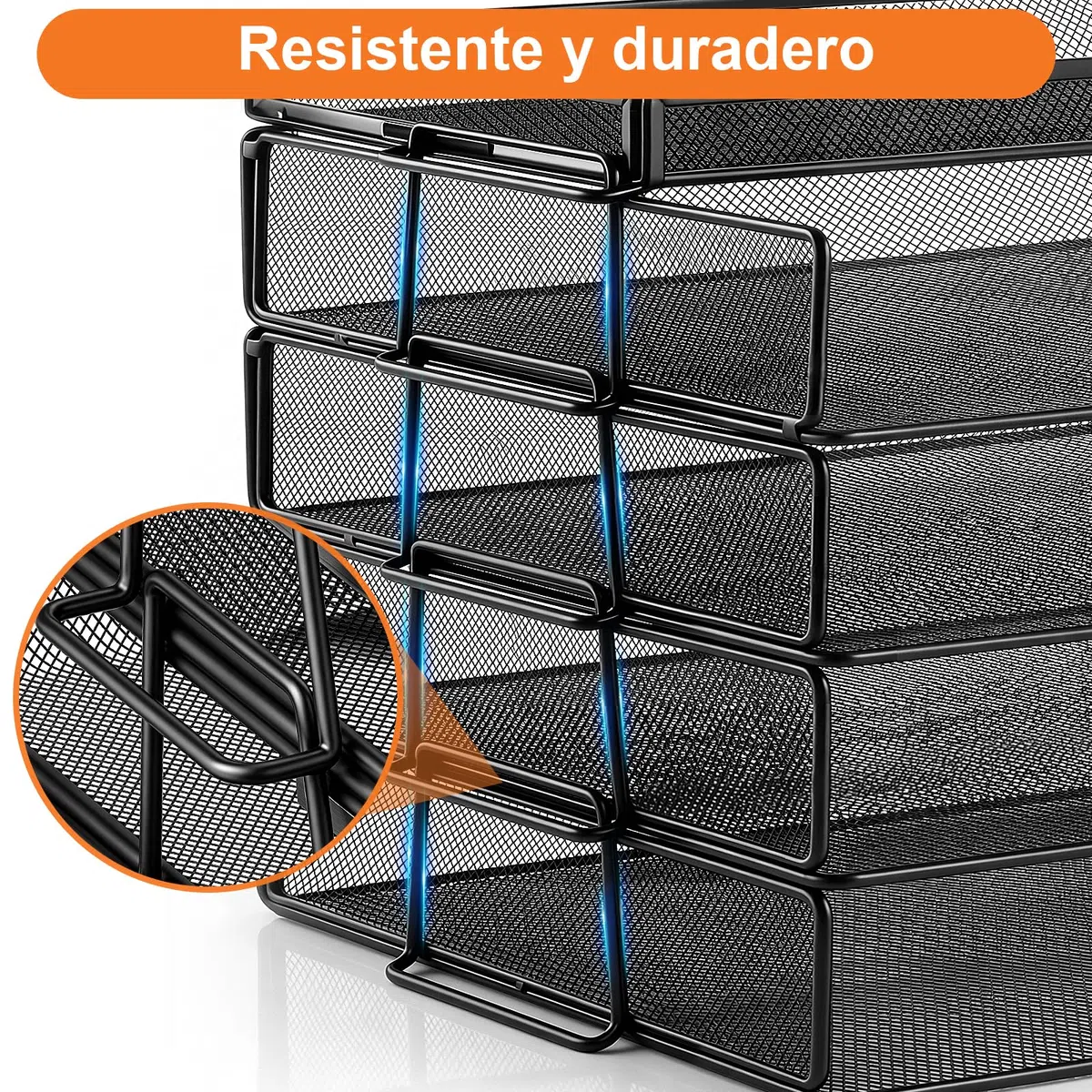 Estante apilable para Documentos A4, Organizador Escritorio con 4 bandejas y 1 portalápices, Apto para Documentos A4, Estante de Escritorio metálico, Estante de Escritorio (Negro)