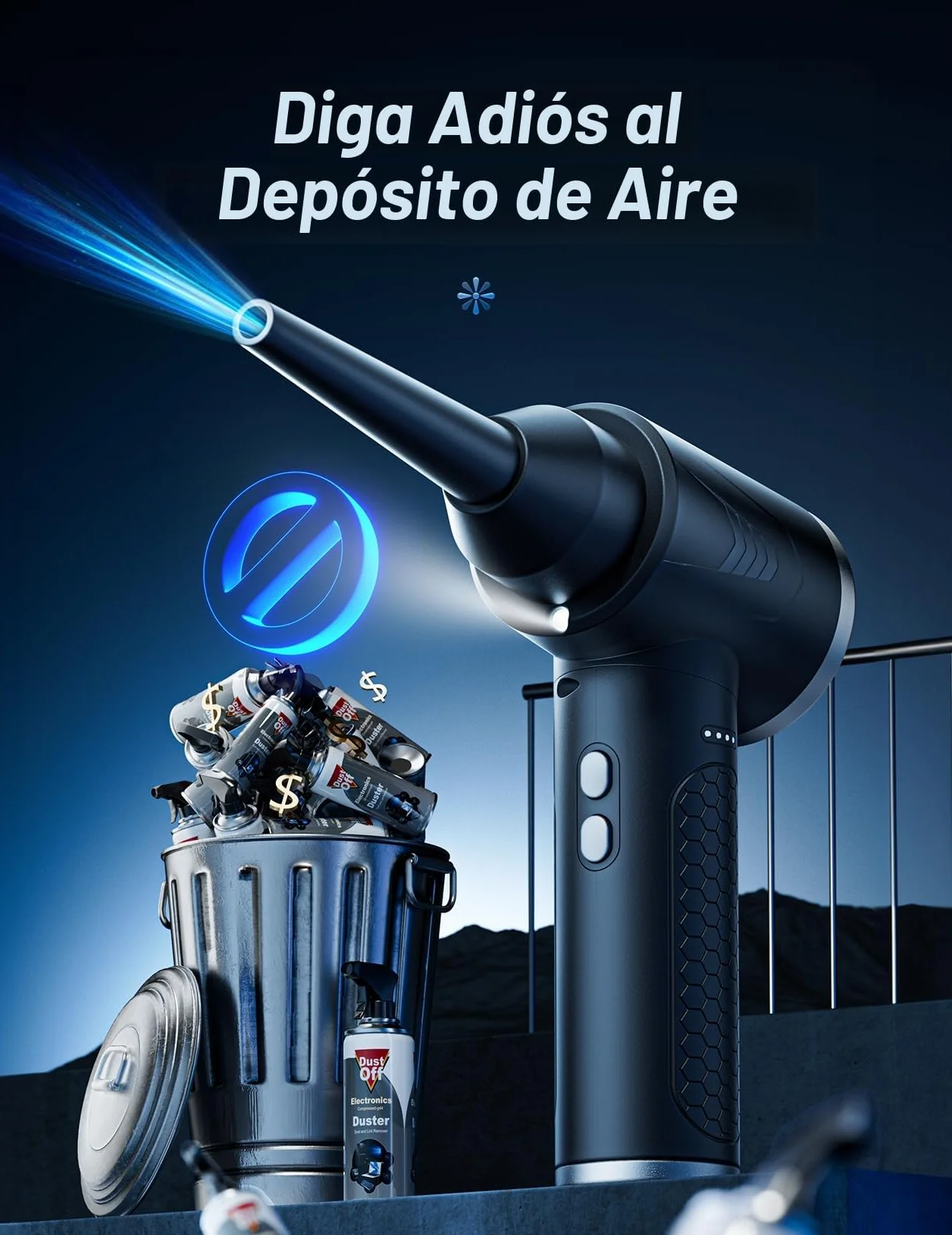 100,000 RPM Potente Soplador de Aire con Luz LED, Aire Comprimido Limpieza PC de 9000mAh, Soplador de Aire Para PC, Air Duster de 3 Velocidades, Plumero Electrico para Ordenador, Coche, Oficina, Sofá