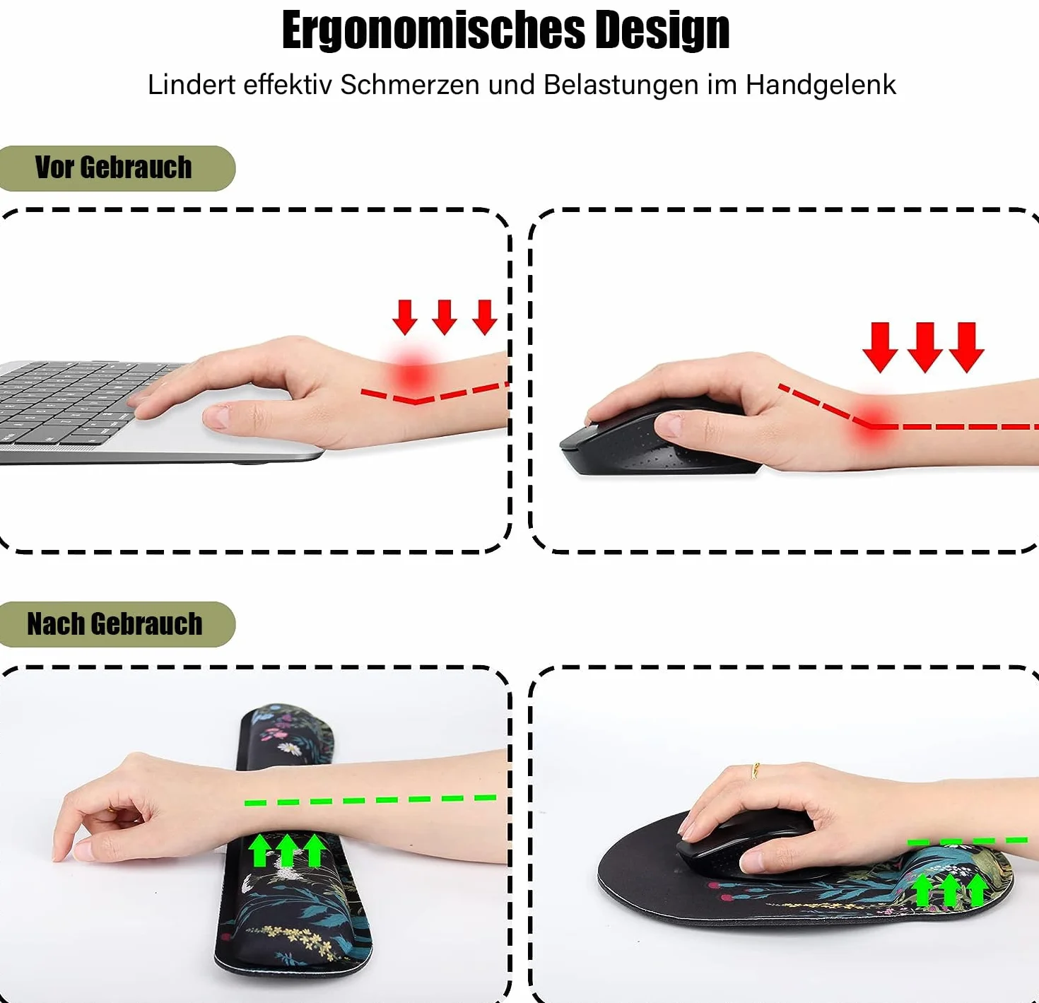 Juego de reposamuñecas 3 en 1, alfombrilla de ratón ergonómica con reposamuñecas y cojín de gel, posavasos, para hogar u oficina