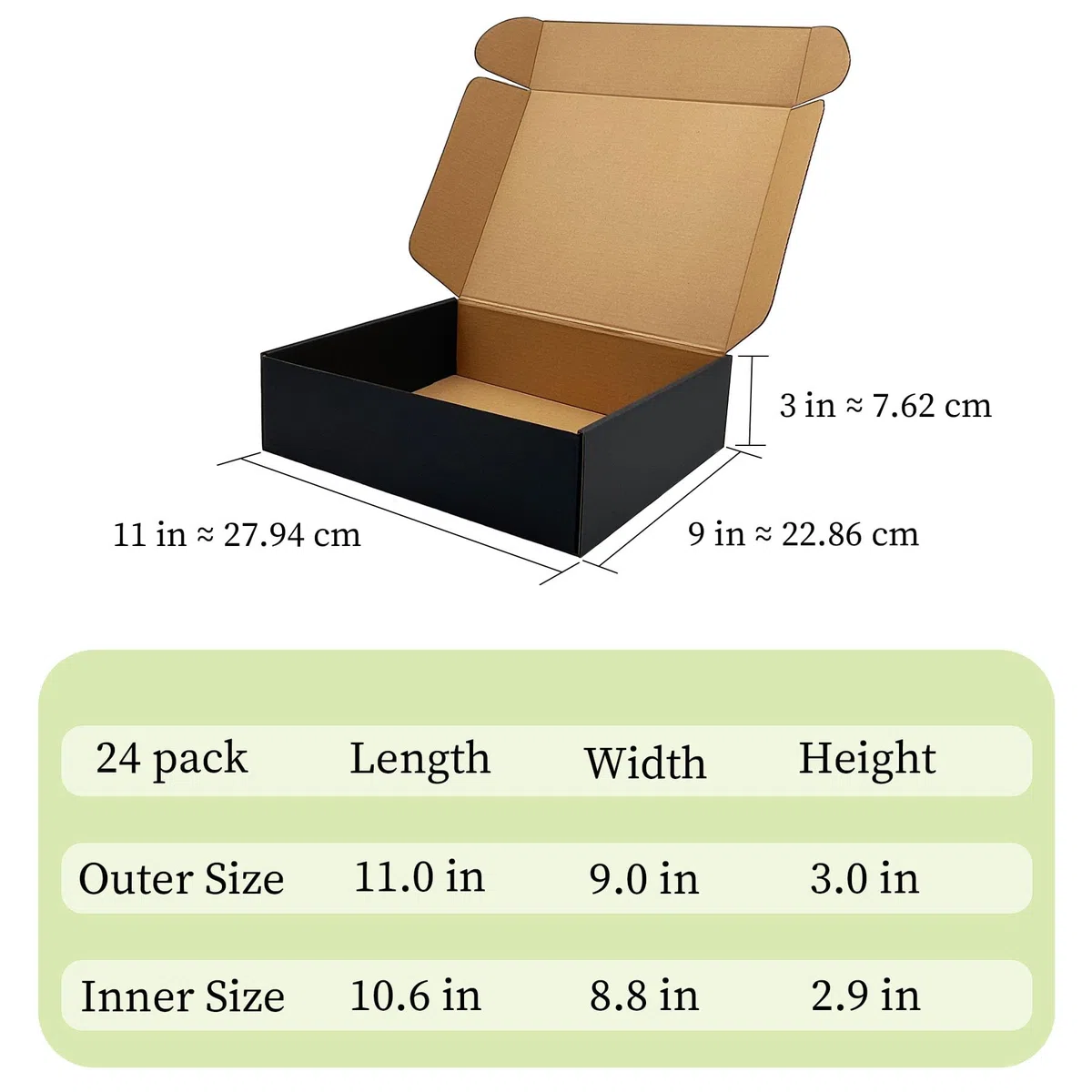 Paquete de 24 cajas de envío negras de 11 x 9 x 3 pulgadas, cajas de embalaje de cartón corrugado para envíos por correo, cajas de cartón corrugado para embalaje de pequeñas empresas, cajas de envío