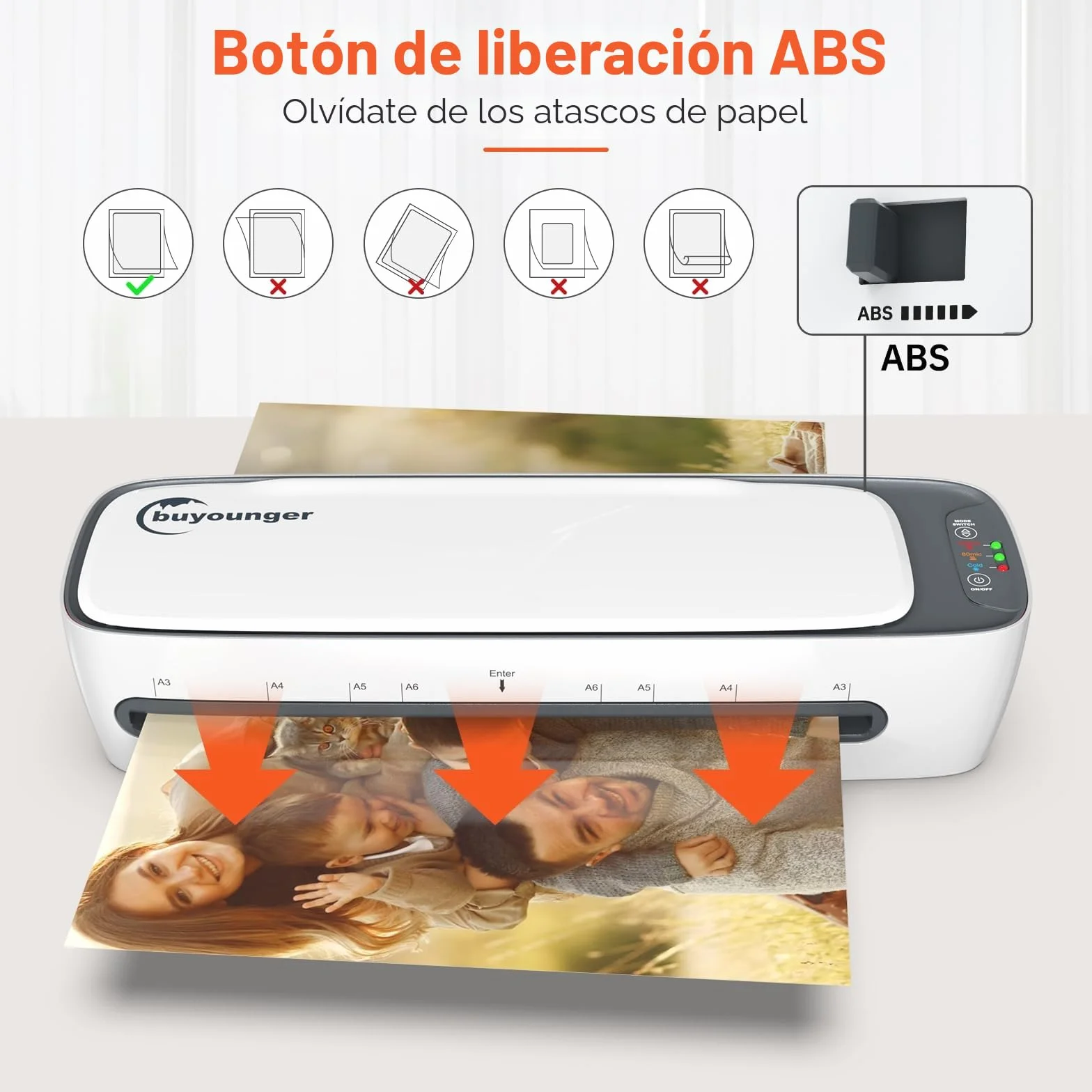 Buyounger Plastificadora A3, Laminadora Frío/Caliente, Calentamiento Rápido 60s, Anti Overheating, Auto Power-Off